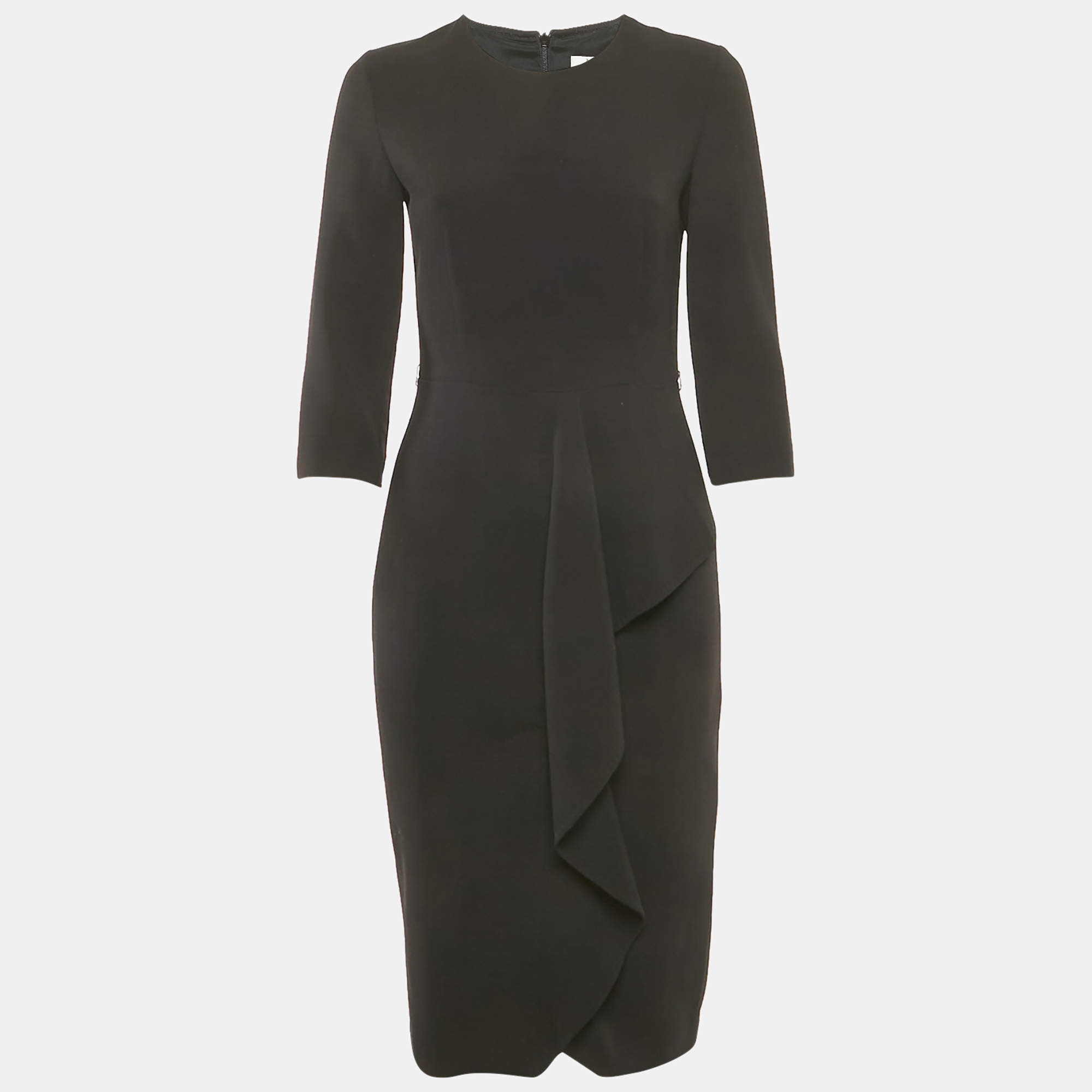 Max Mara Black Wool Ruffled Midi Dress XS