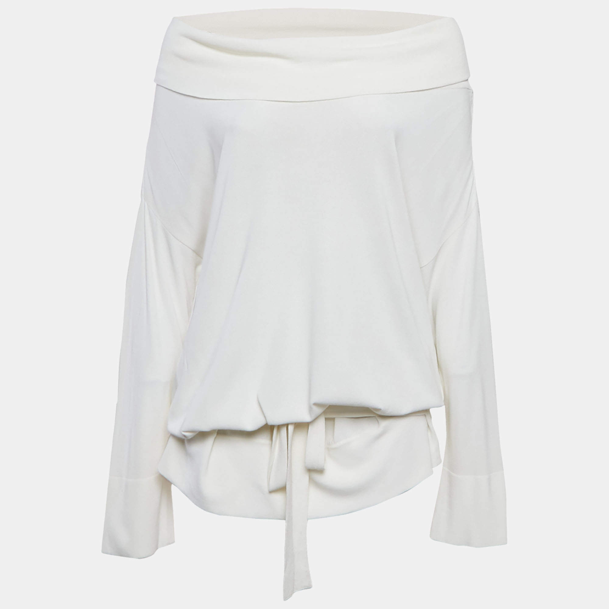 Pre Owned Max Mara White Knit Waist Tie Detail Oversized Sweater M