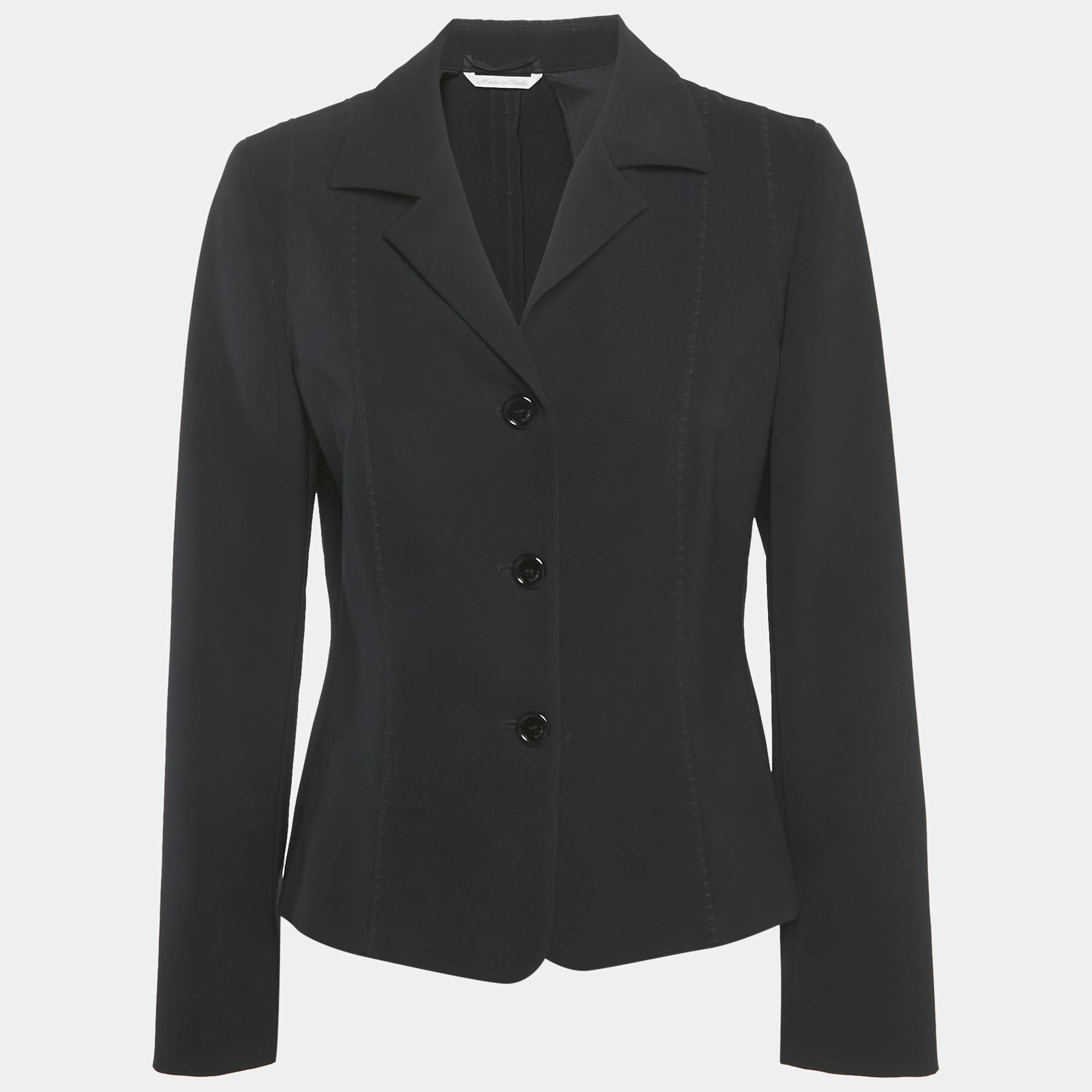 Max Mara Black Crepe Button Front Blazer M