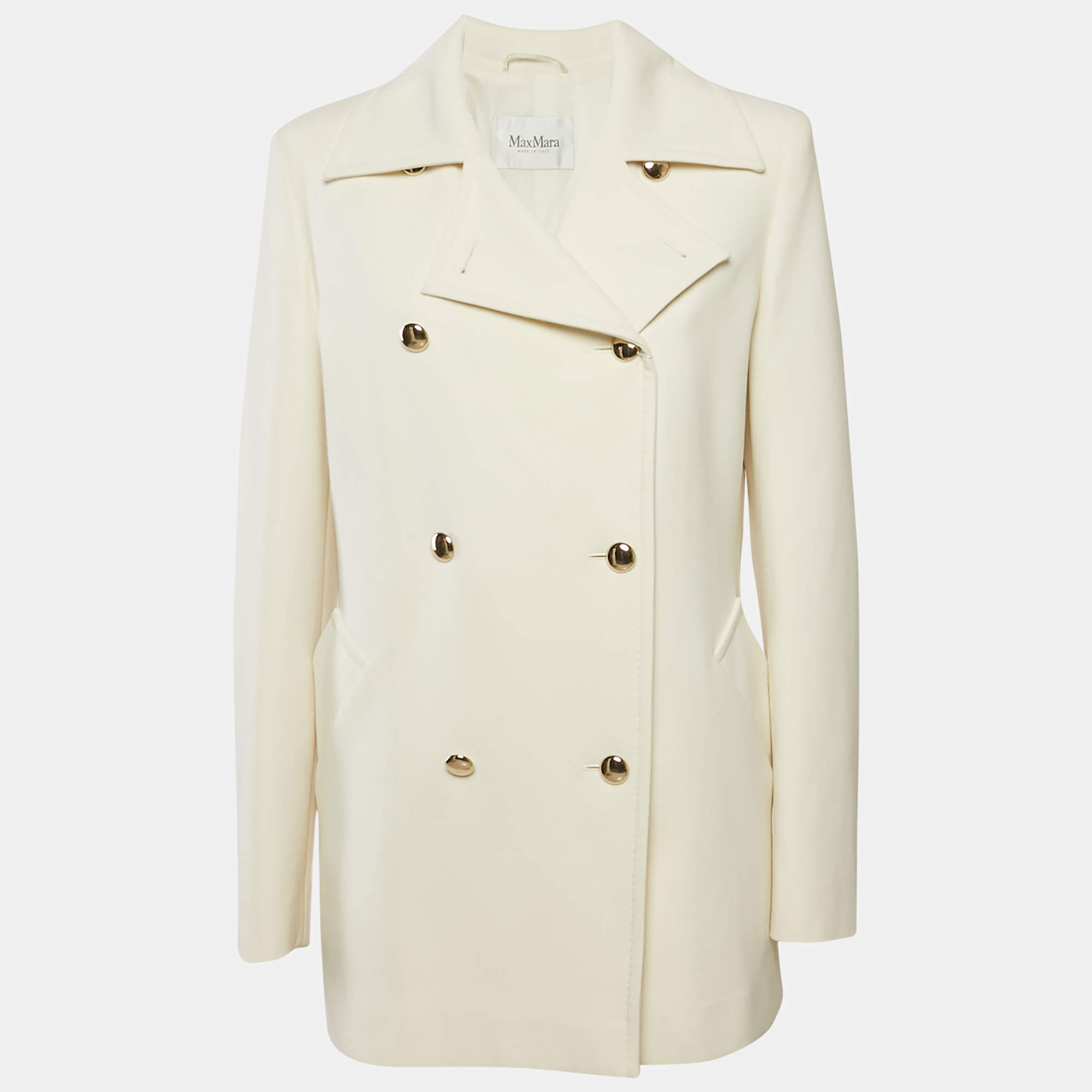 Max Mara Cream Wool Double Breasted Short Coat L