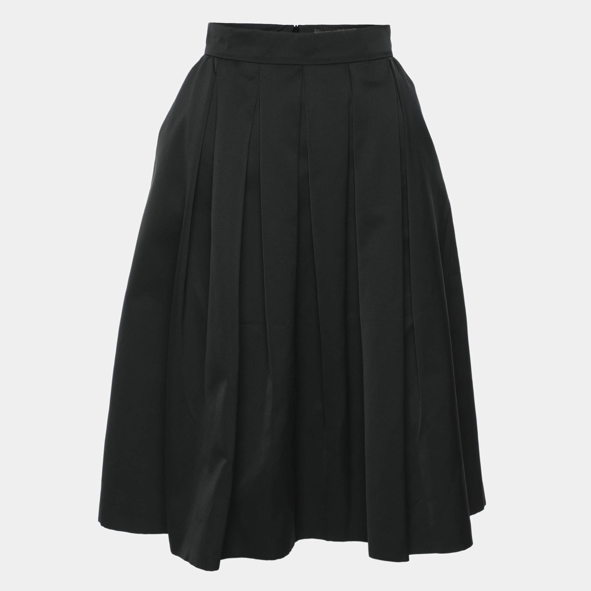 Pre Owned Max Mara Black Cotton Blend Pleated Midi Skirt S