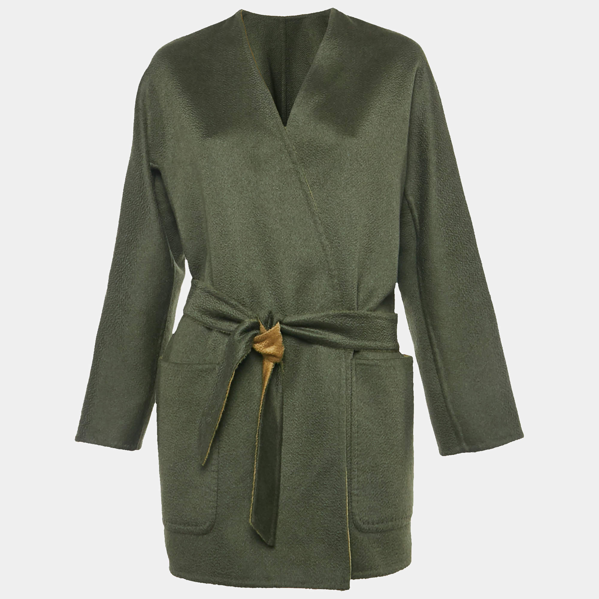 Pre Owned Max Mara Olive Green Cashmere Reversible Short Coat S