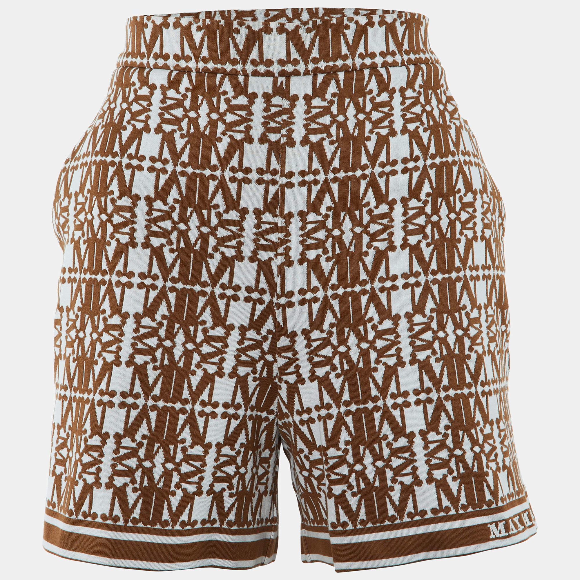 Pre Owned Max Mara Brown Logo Pattern Knit Anagni Shorts L