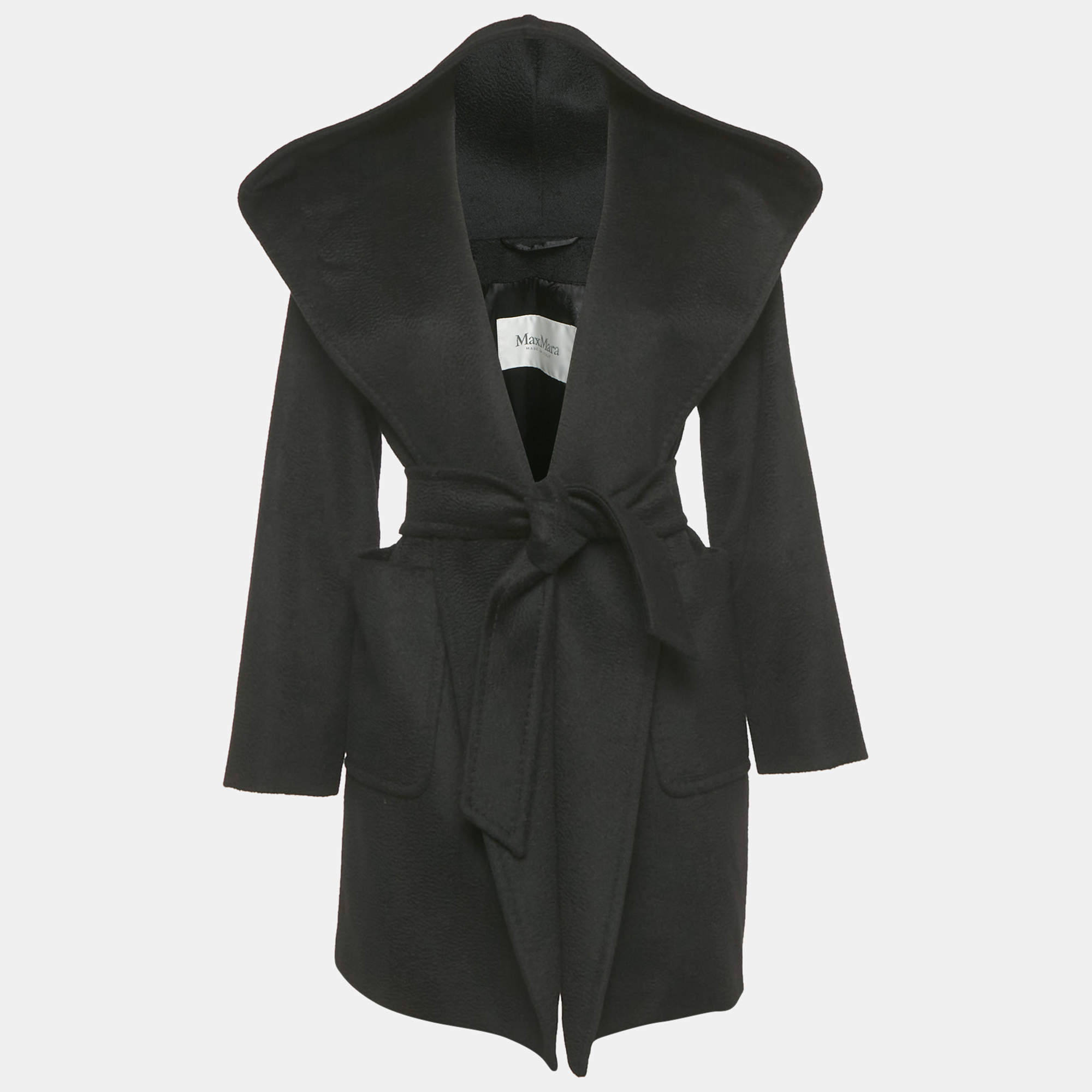 مملوكة مسبقًا Max Mara Black Camel Hair Open Front Hooded Coat S