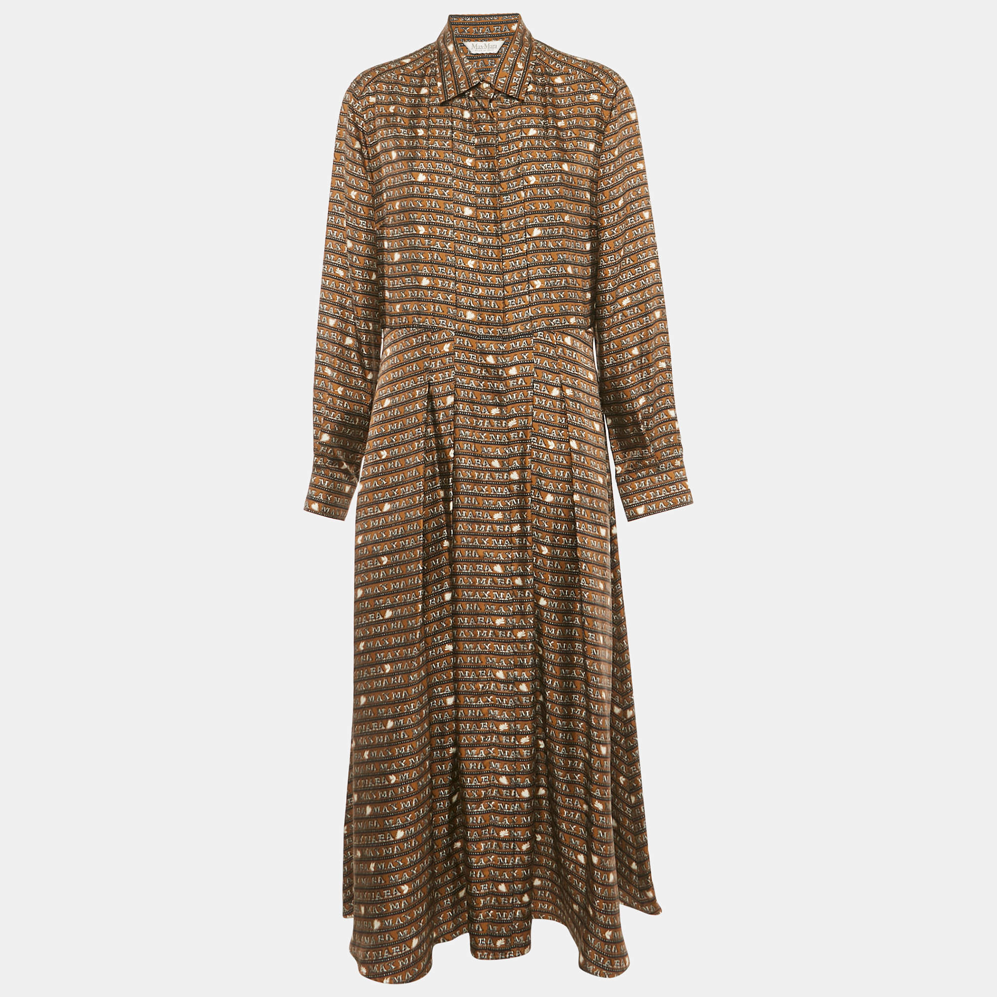 Pre Owned Max Mara Brown Printed Silk Emmy Midi Dress XL