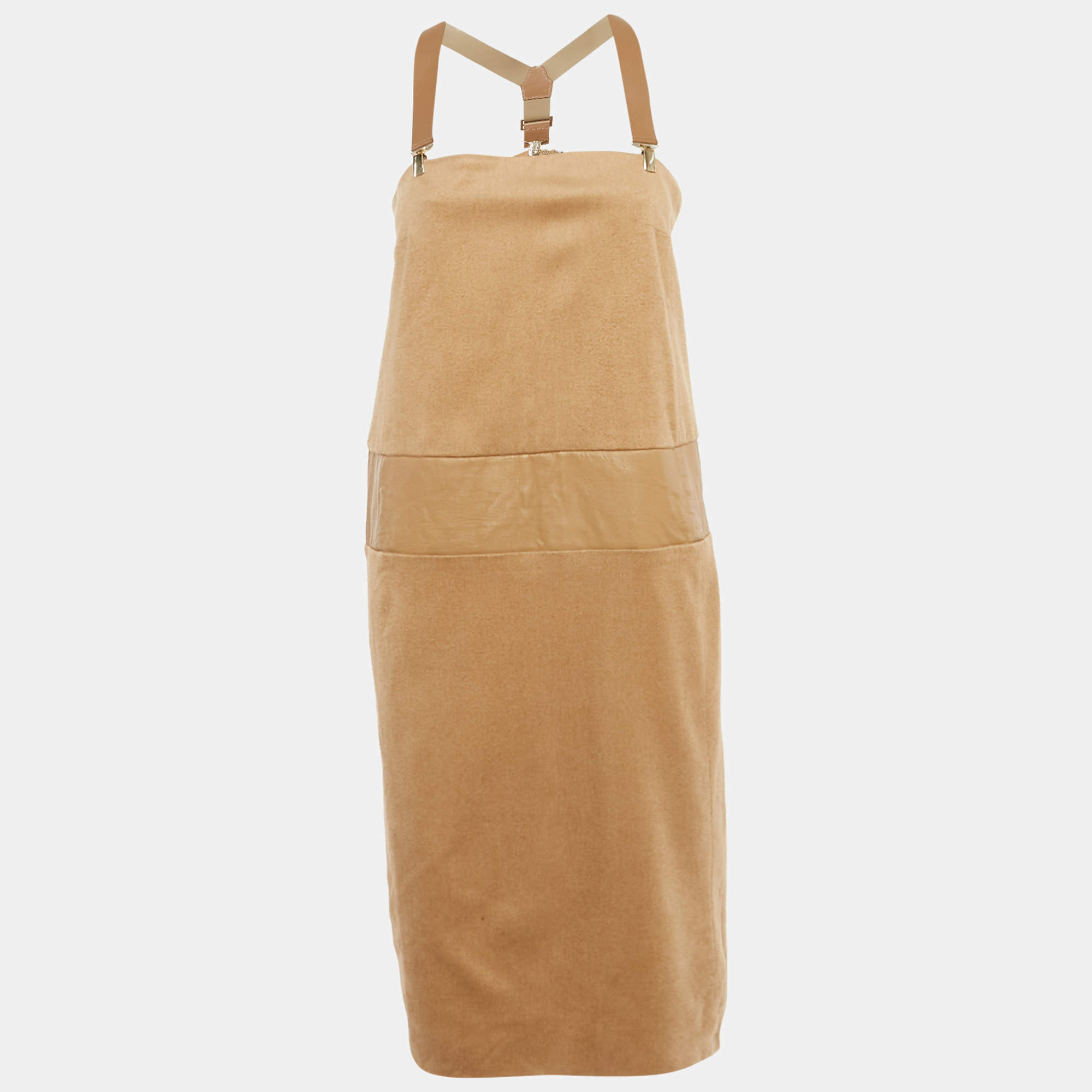 Pre Owned Max Mara Light Brown Camel Hair Short Dress L