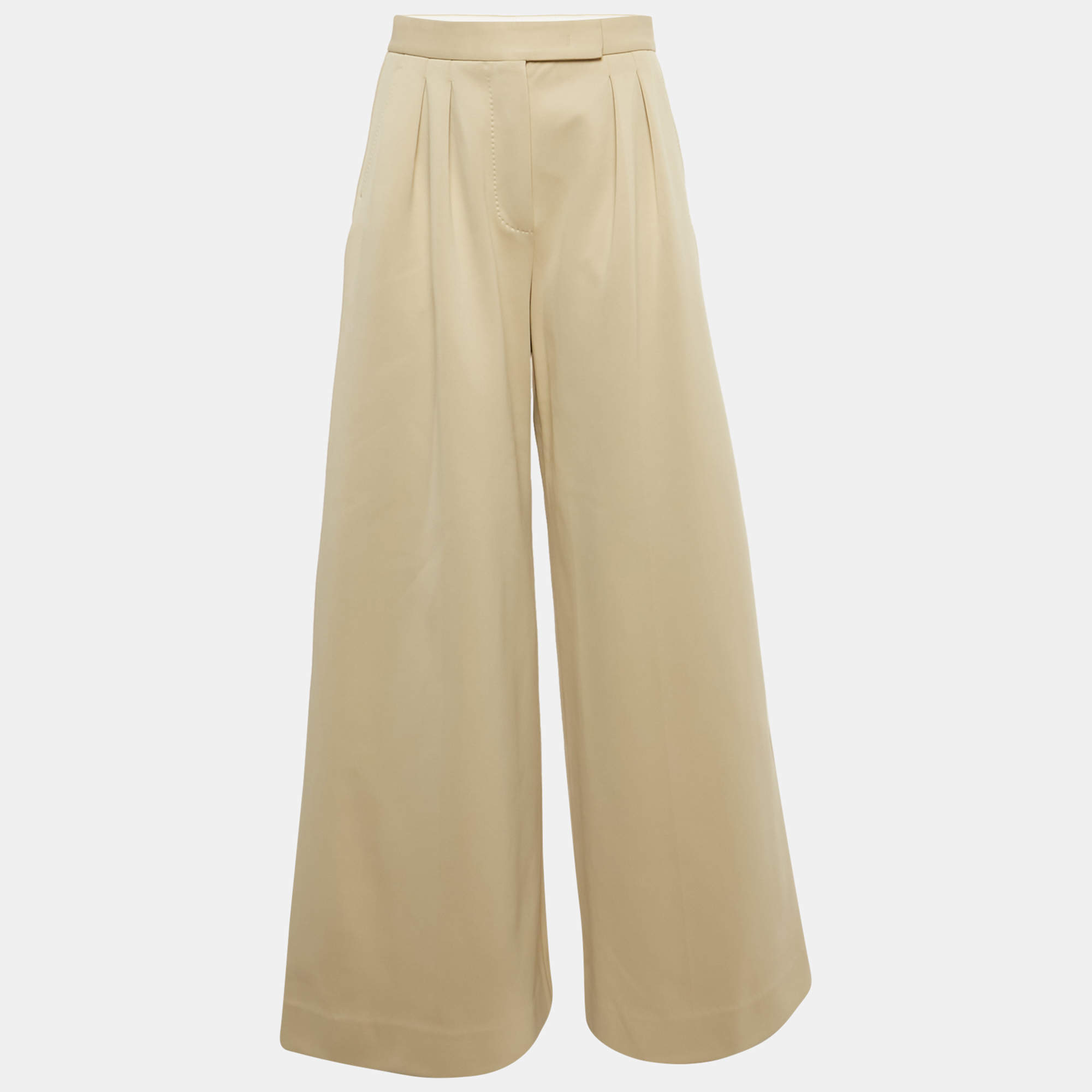 Pre Owned Max Mara Beige Cotton Blend Wide Leg Trousers M