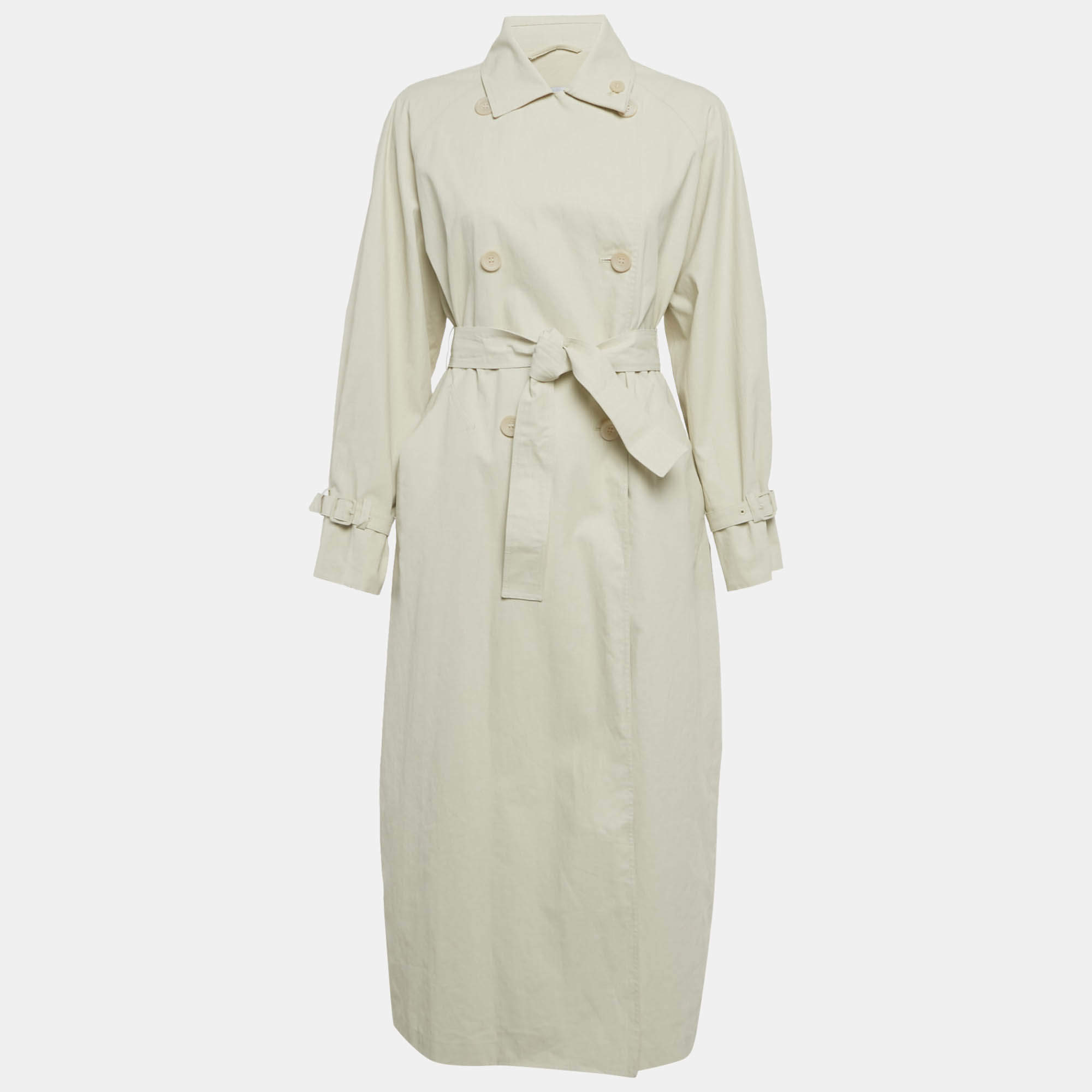 Pre Owned Max Mara Beige Linen Double Breasted Trench Coat S