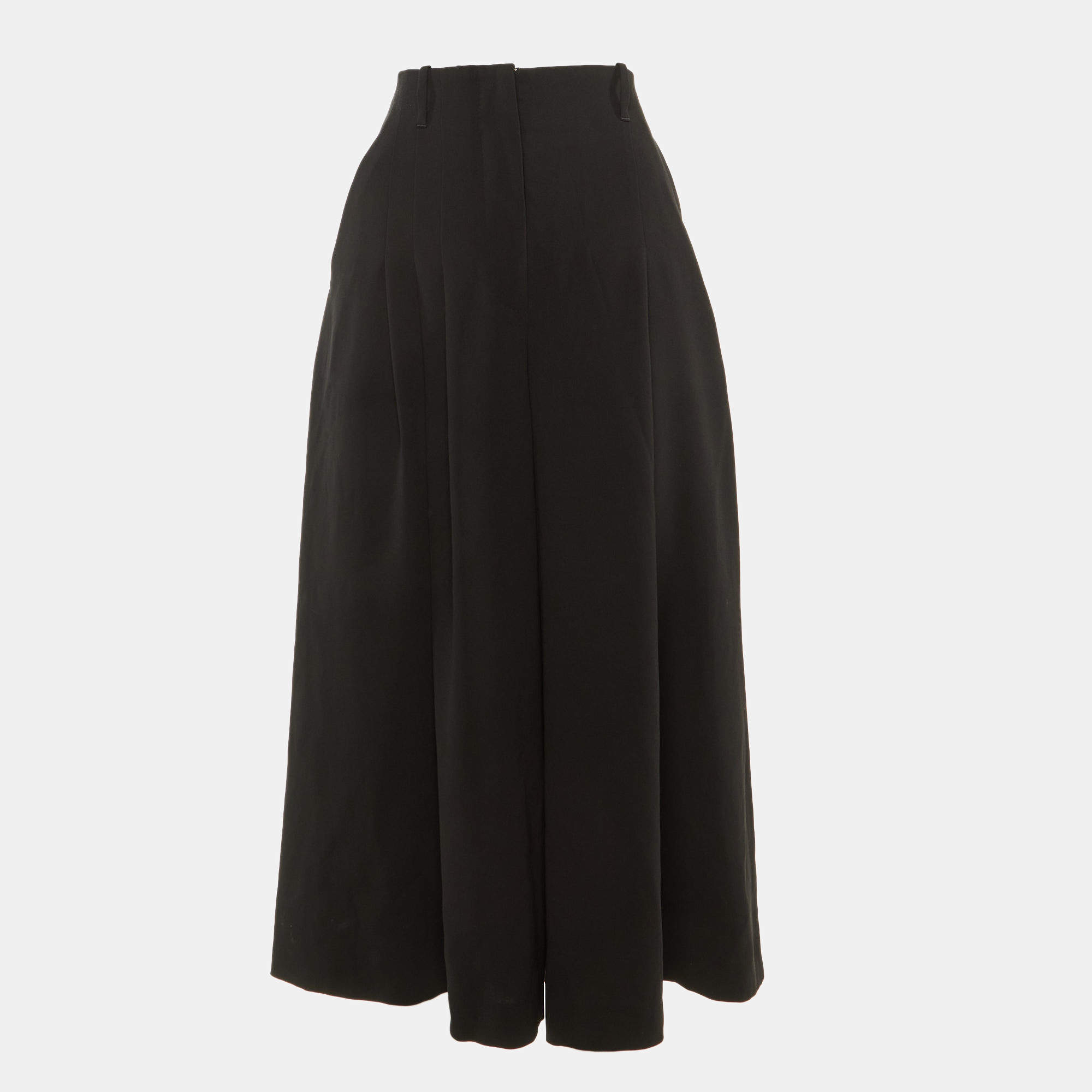 Pre Owned Max Mara Black Crepe Pleated High Waisted Wide Leg Trousers M