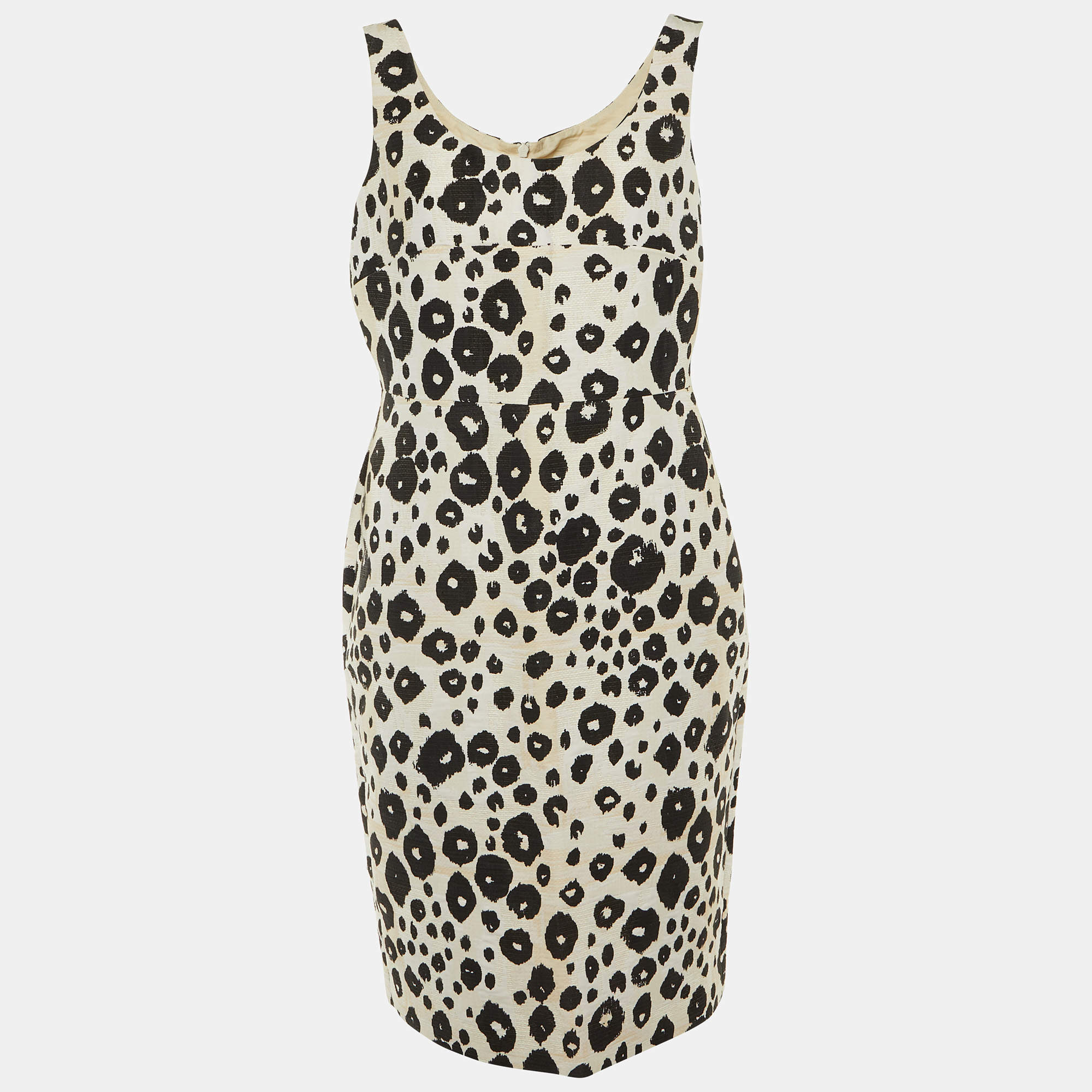 Pre Owned Max Mara Beige /Black Animal Print Cotton Blend Midi Dress XL