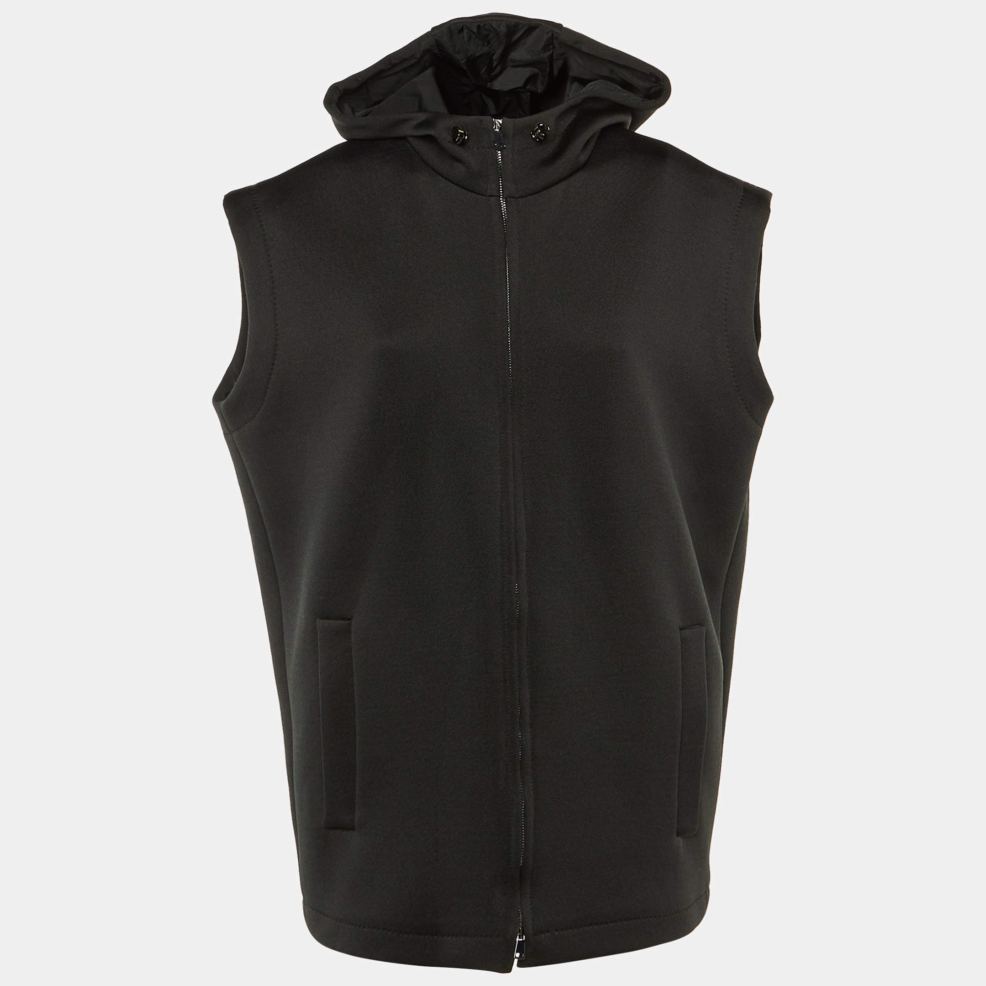 Pre Owned Max Mara Black Jersey Solista Hooded Vest M