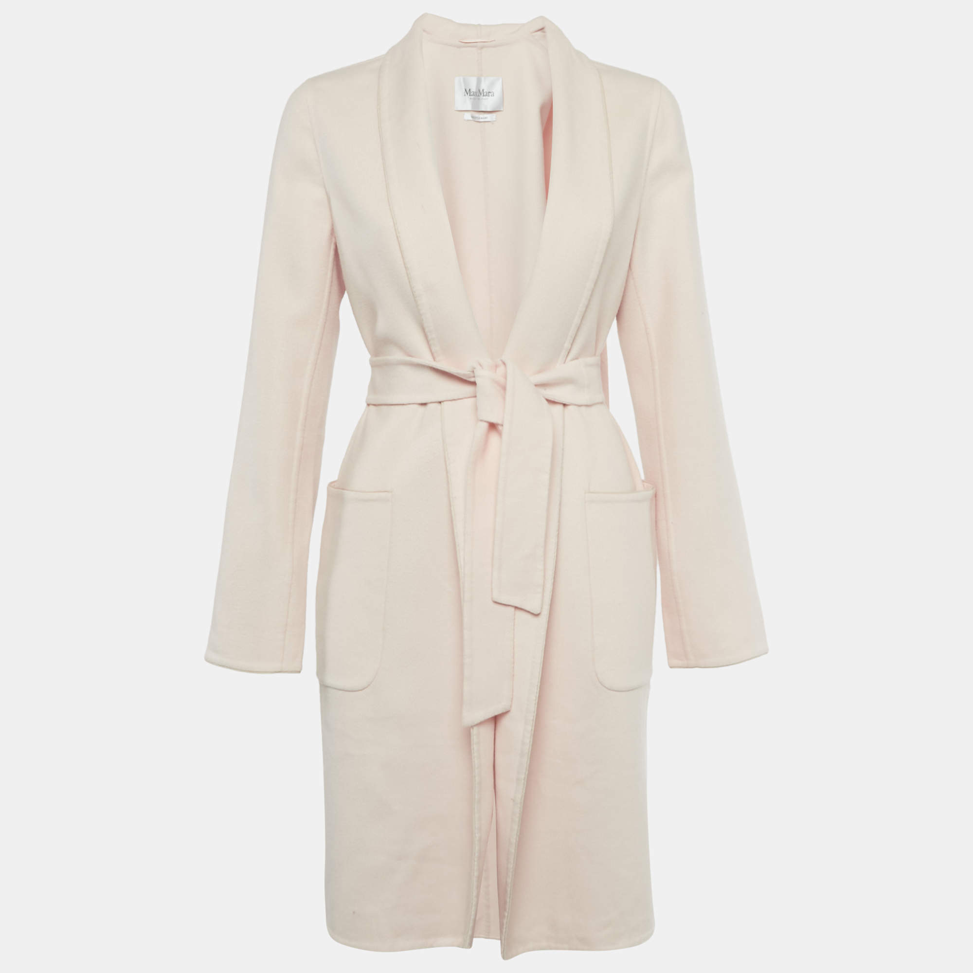 Pre Owned معطف ماكس مارا من اللباد الصوف الوردي بحزام مقاس كبير - ميديم