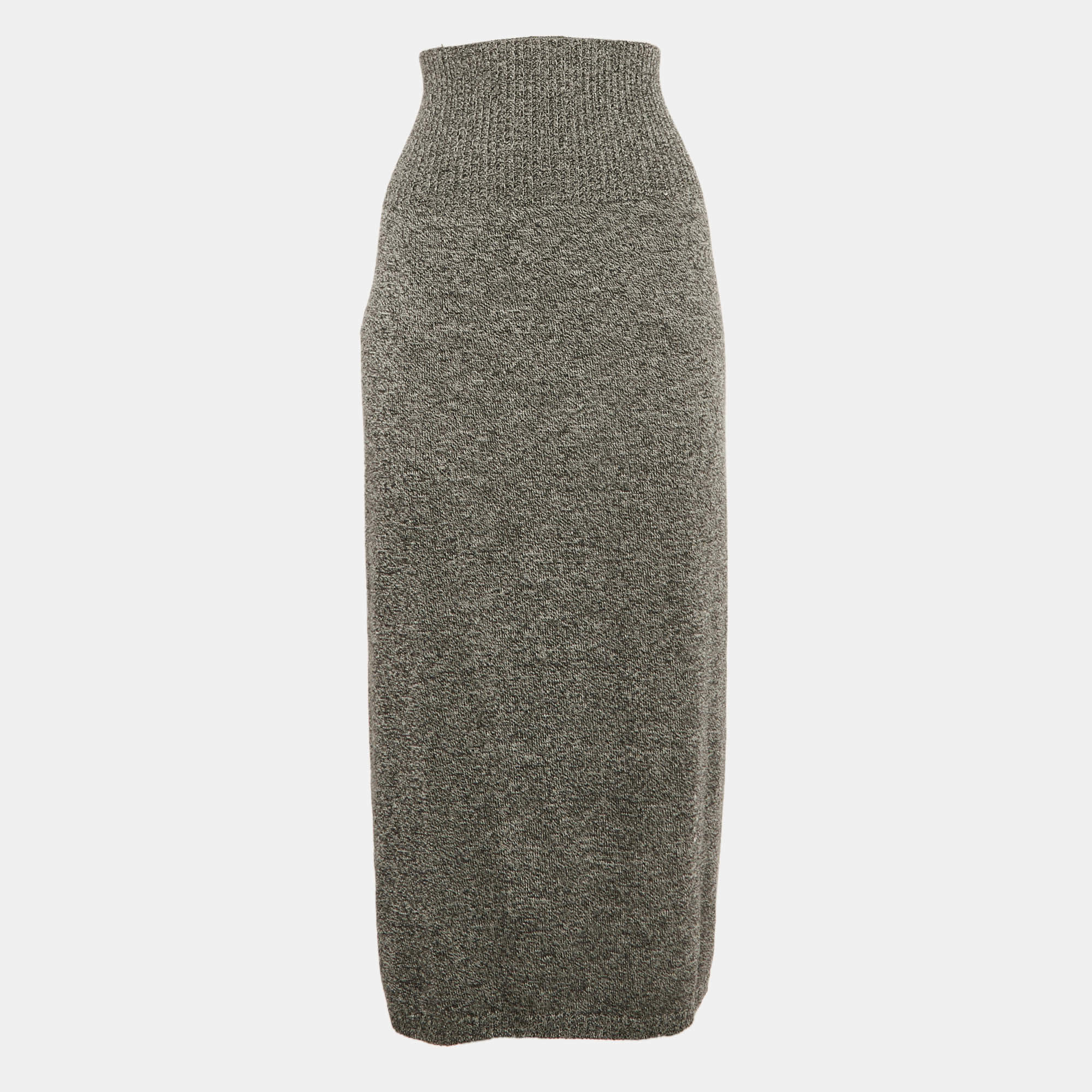 Pre Owned Max Mara Leisure Grey Wool Knit Midi Skirt L