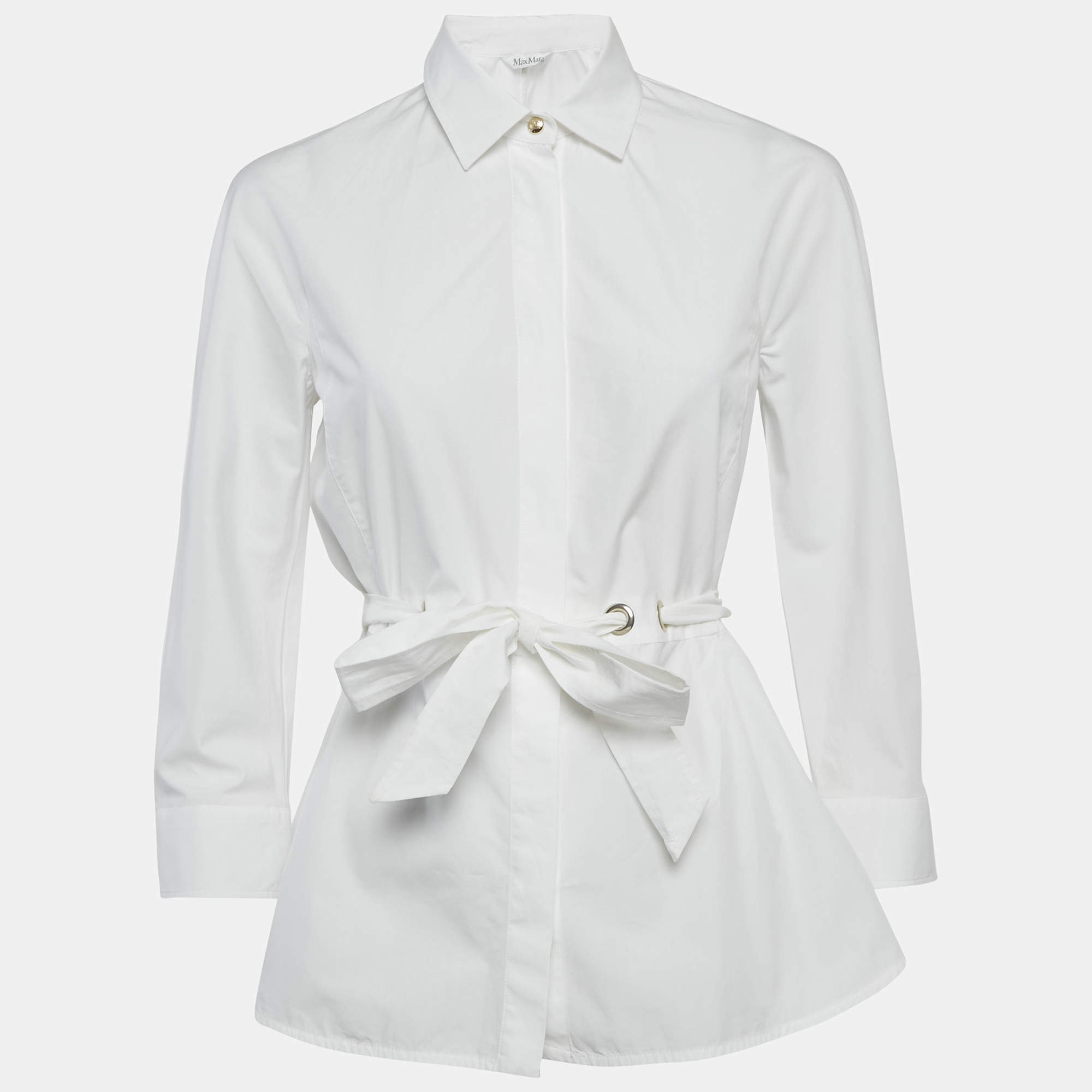 Pre Owned قميص ماكس مارا قطن أبيض بأكمام طويلة مع حزام مقاس صغير