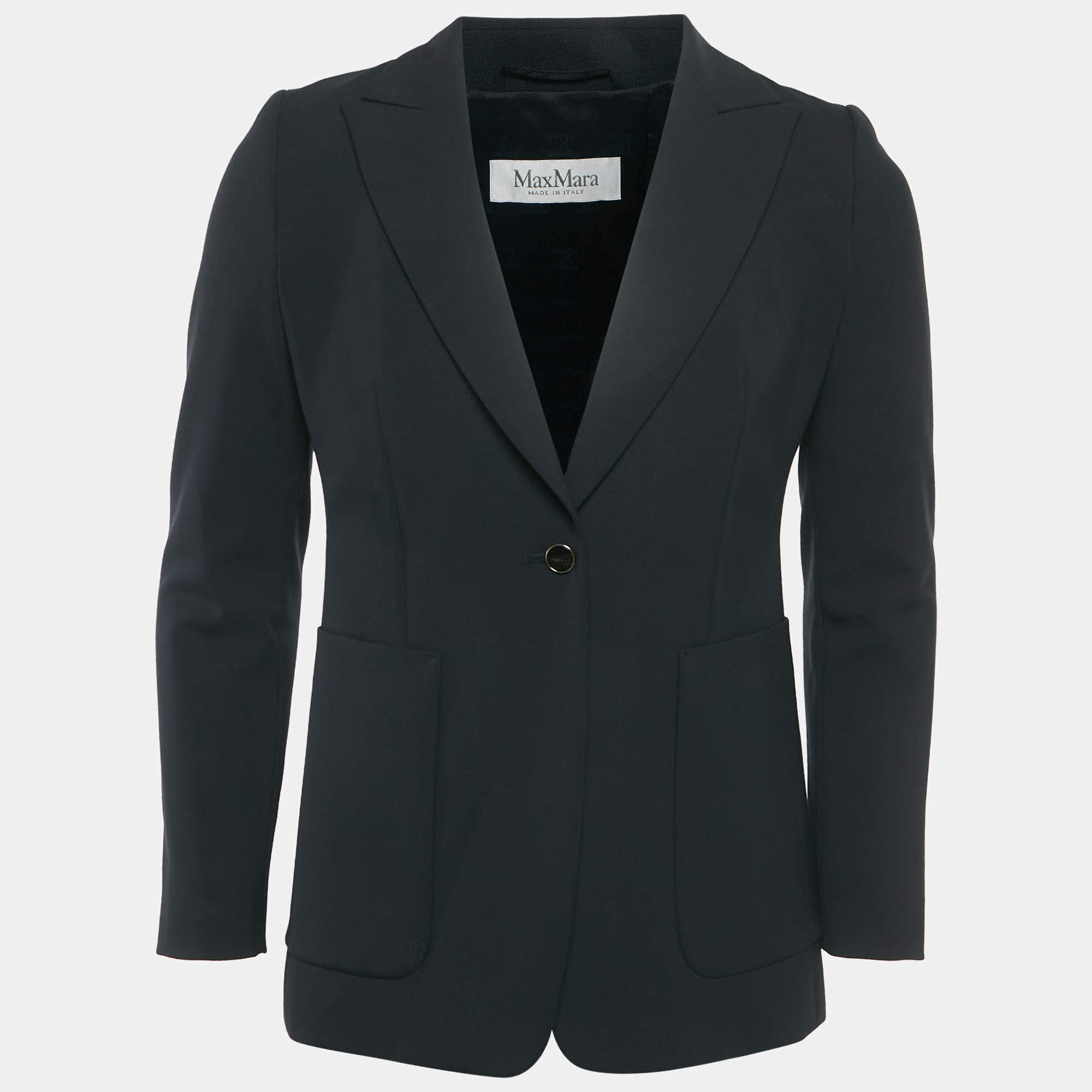 Pre Owned Max Mara Navy Blue Wool Tailored Blazer M