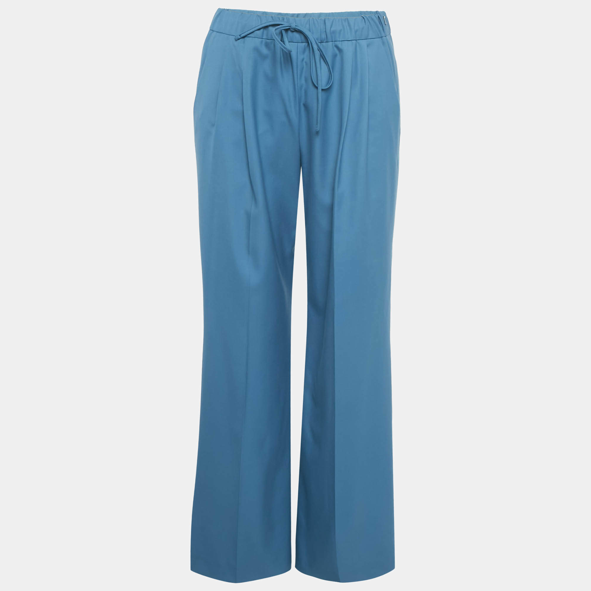 مملوكة مسبقًا Max Mara Blue Wool Elastic Waist Trousers M