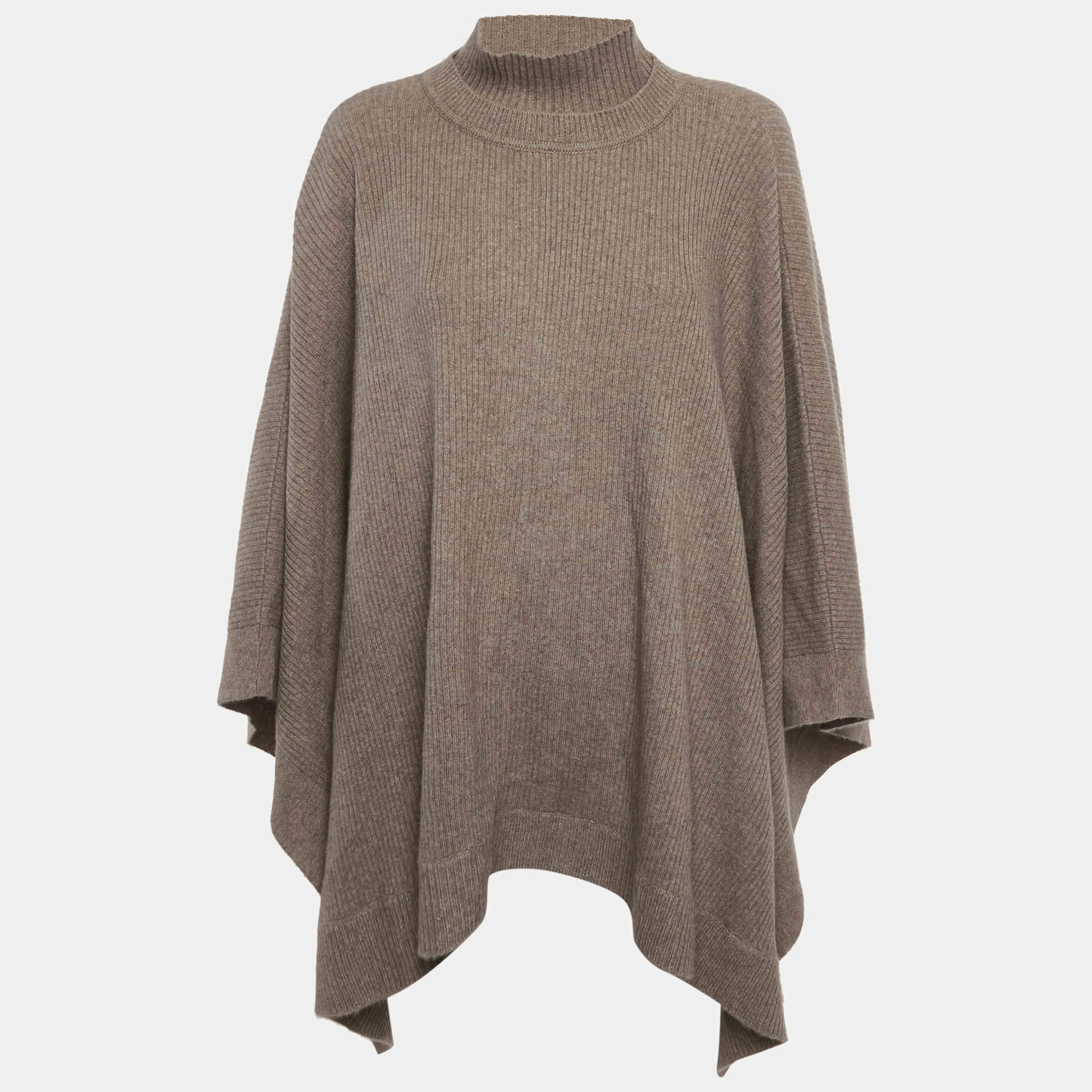Pre Owned Max Mara Beige Cashmere Rib Knit Poncho One Size 