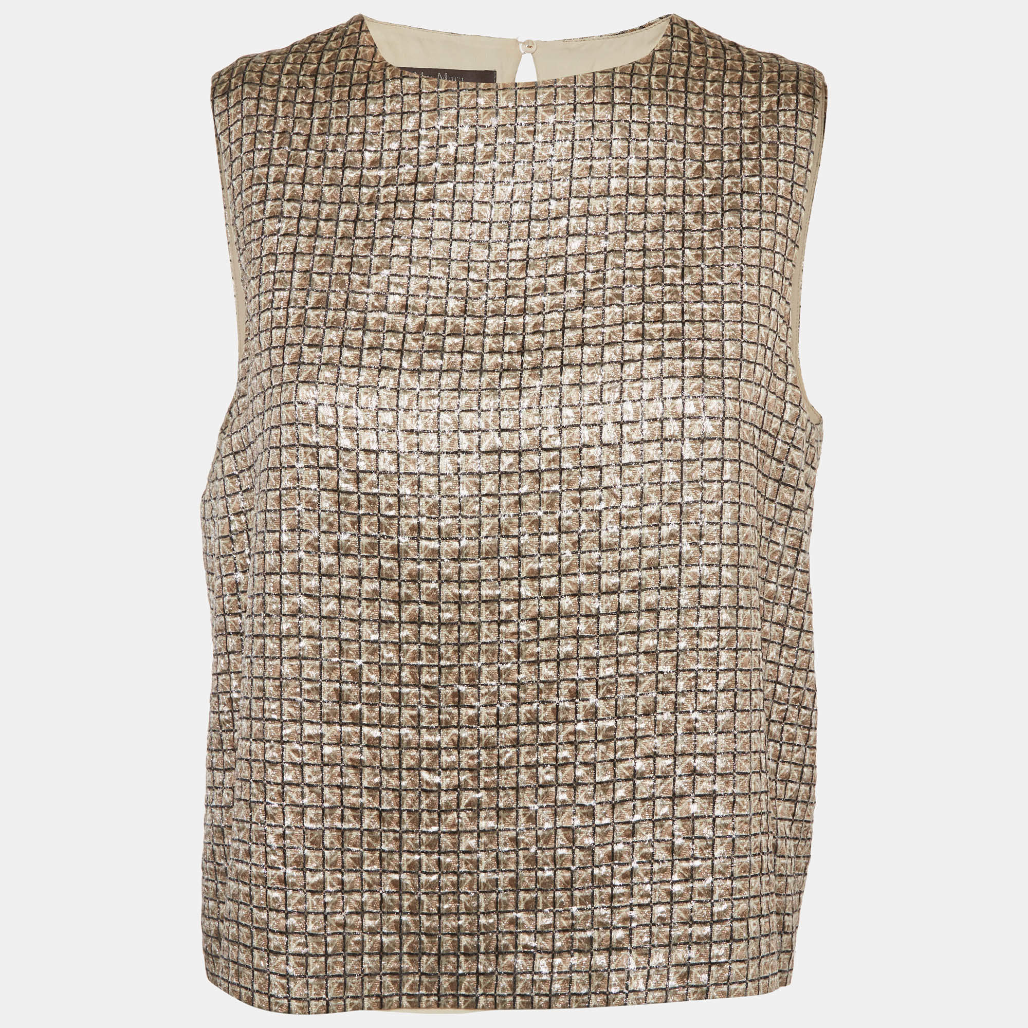 Pre Owned Max mara Brown Lurex Jacquard Sleeveless Top L