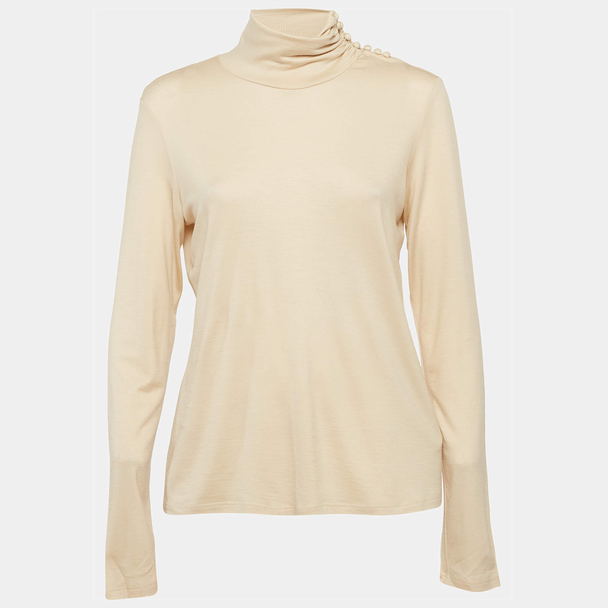Pre Owned Max Mara Beige Jersey Turtleneck Top XL