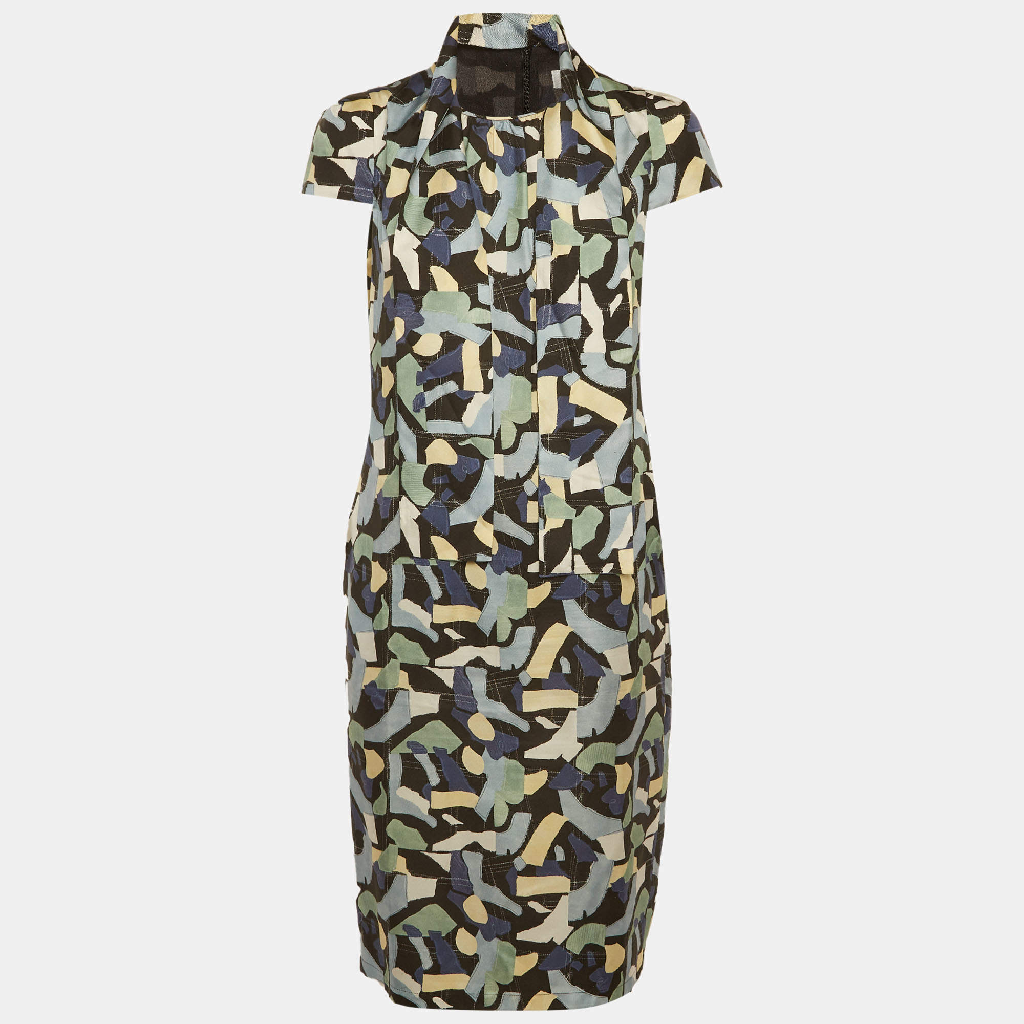 Pre Owned Max Mara Multicolour Satin Cape Sleeve Mini Dress M