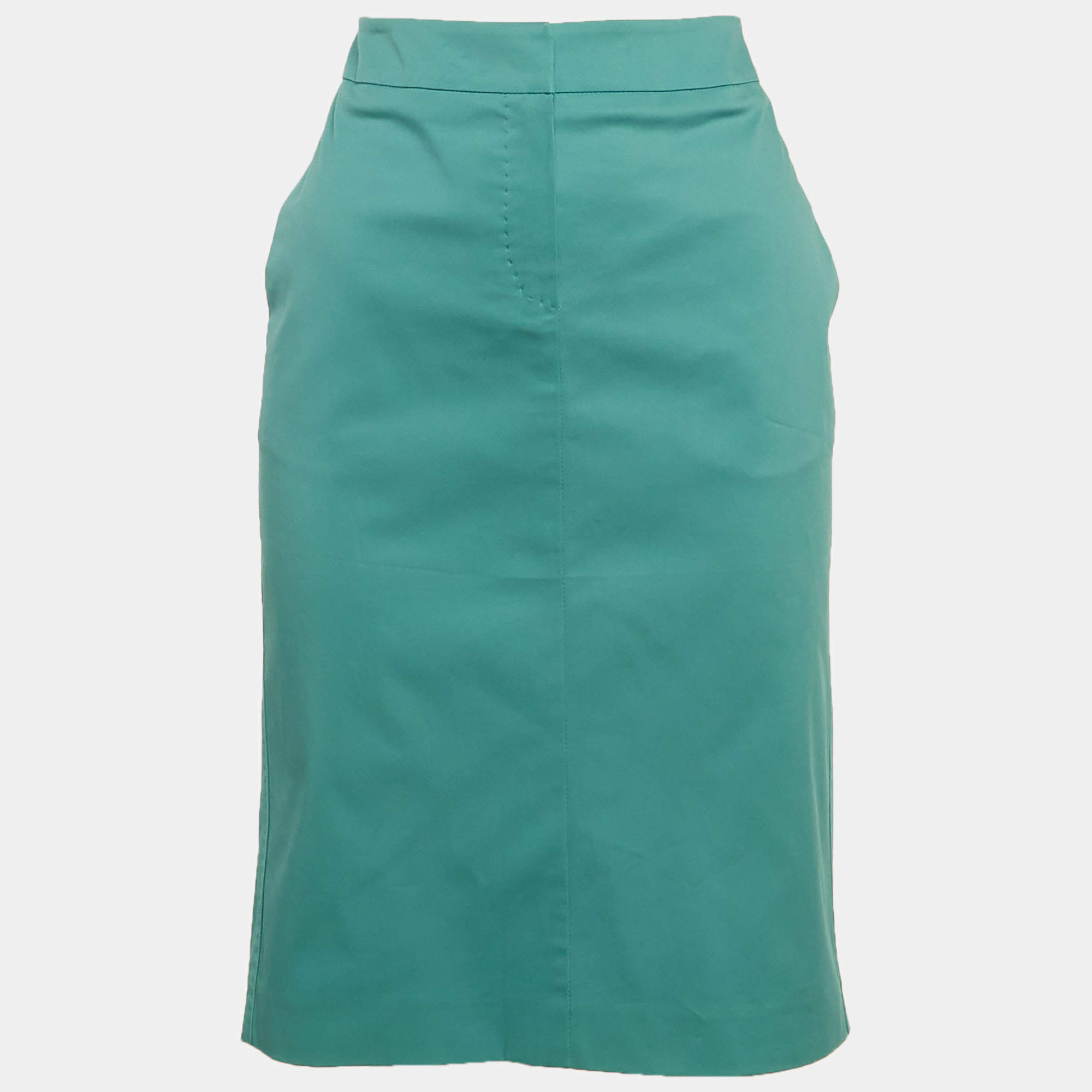 Pre Owned Max Mara Turquoise Gabardine Knee Length Skirt S