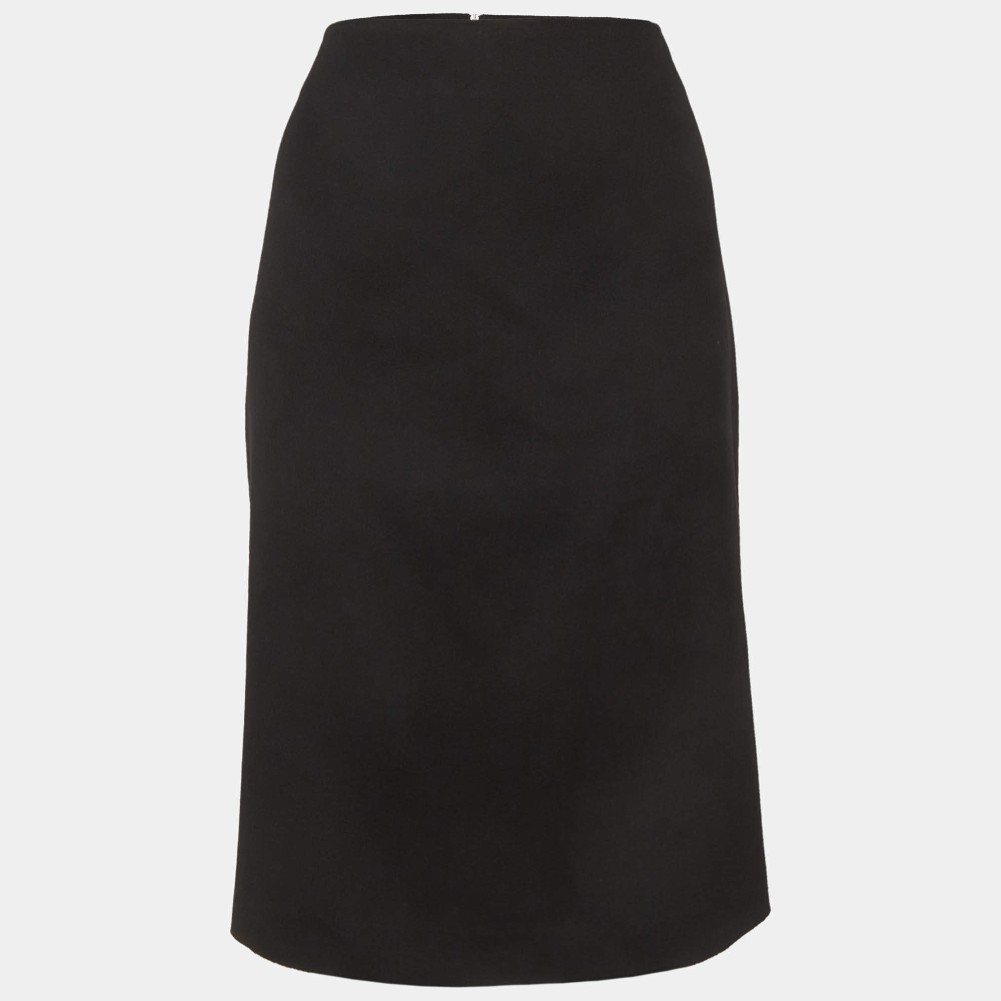 Pre Owned Max Mara Black Flannel Zip Up Pencil Skirt L