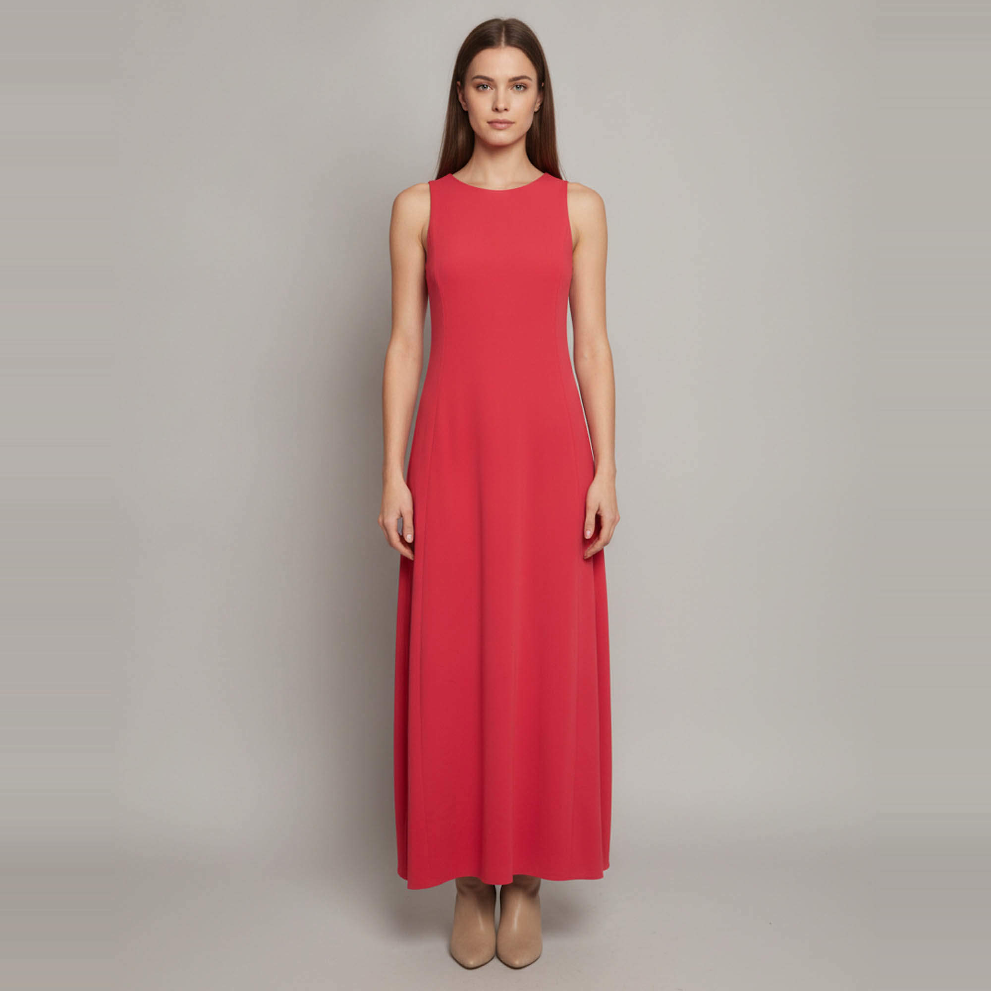 Pre Owned Max Mara Pink Crepe Sleeveless Bateau Neck Maxi Dress S