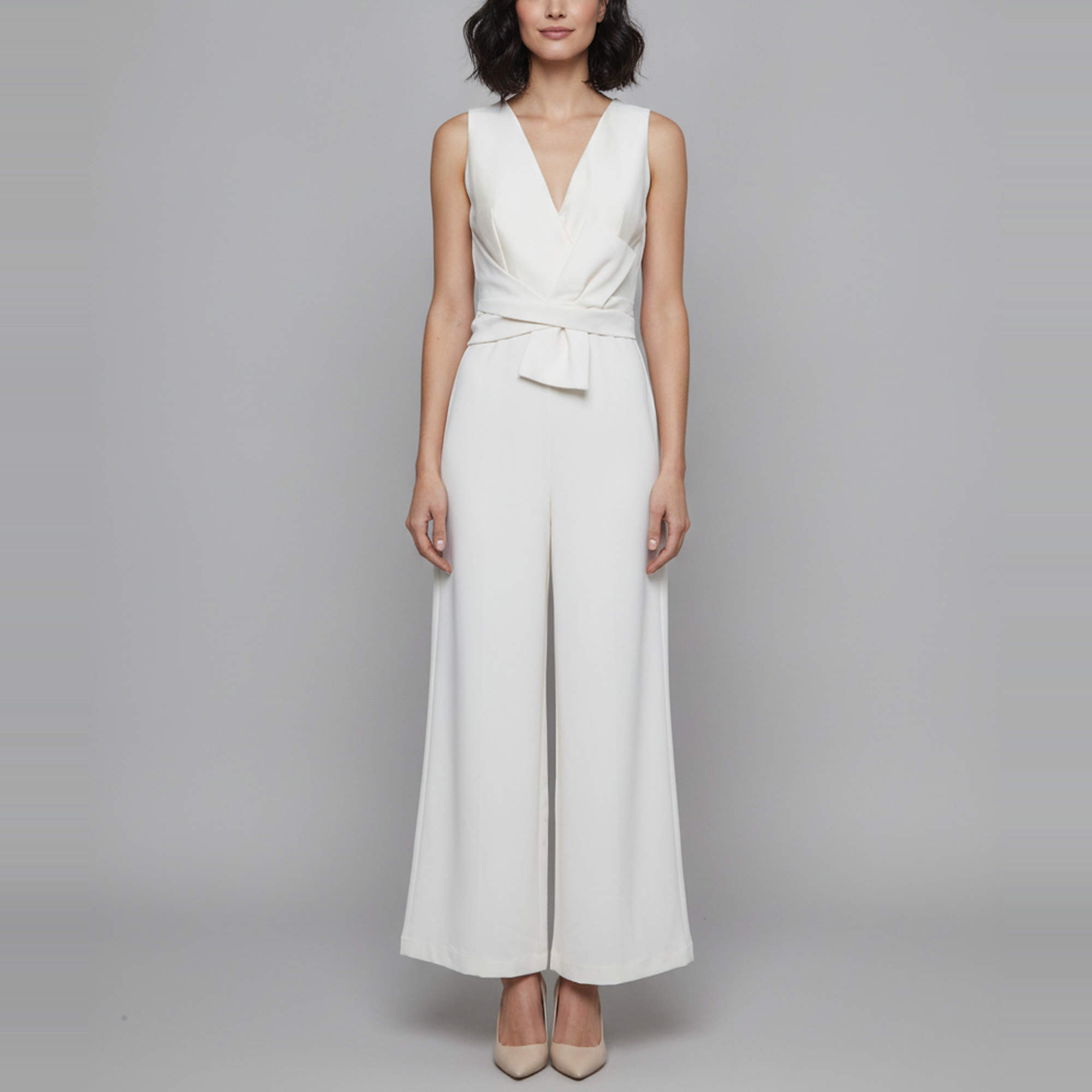 Pre Owned Max Mara Cream Jersey Sleeveless Draped Everest Jumpsuit S