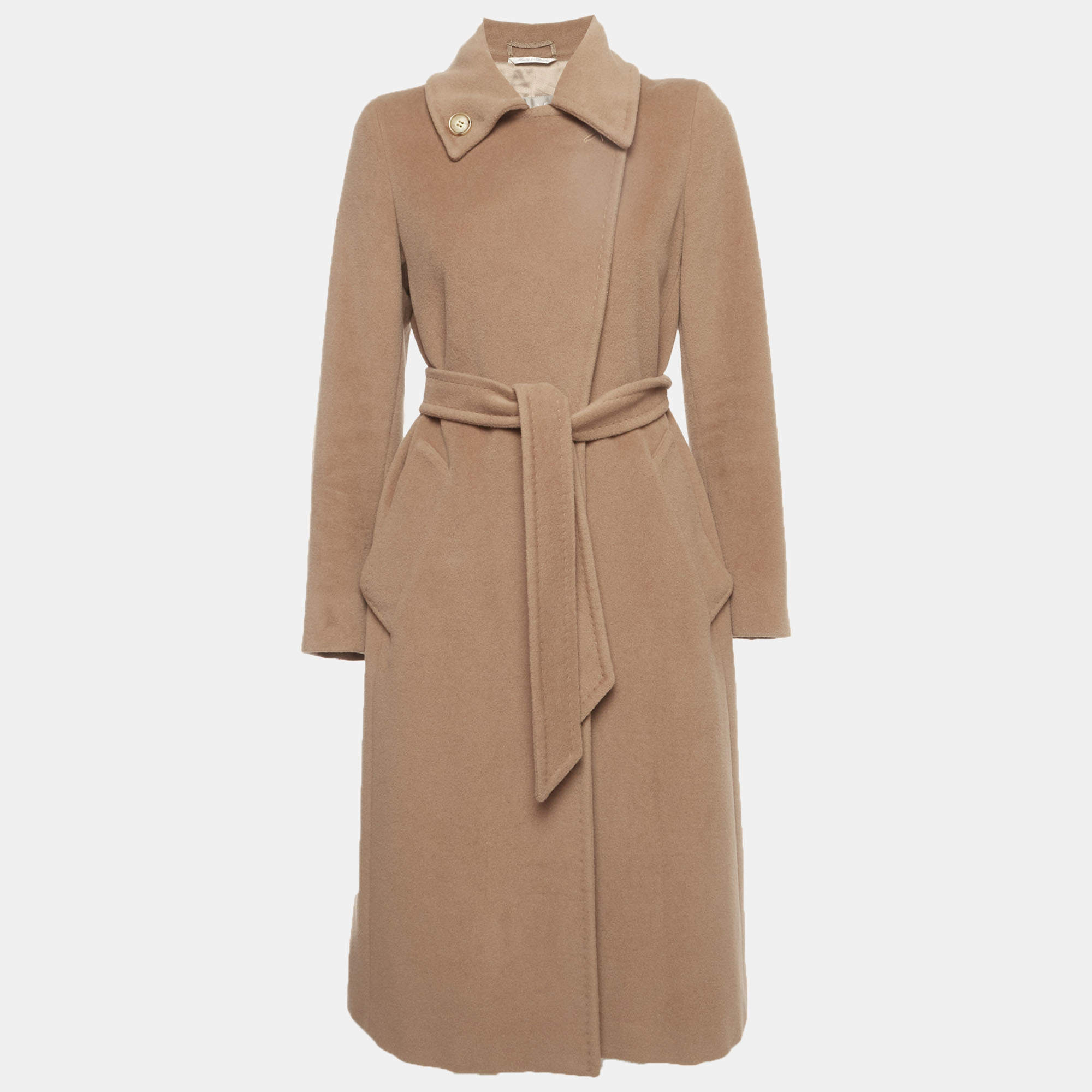 Pre Owned Max Mara Brown Wool Belted Long Coat S