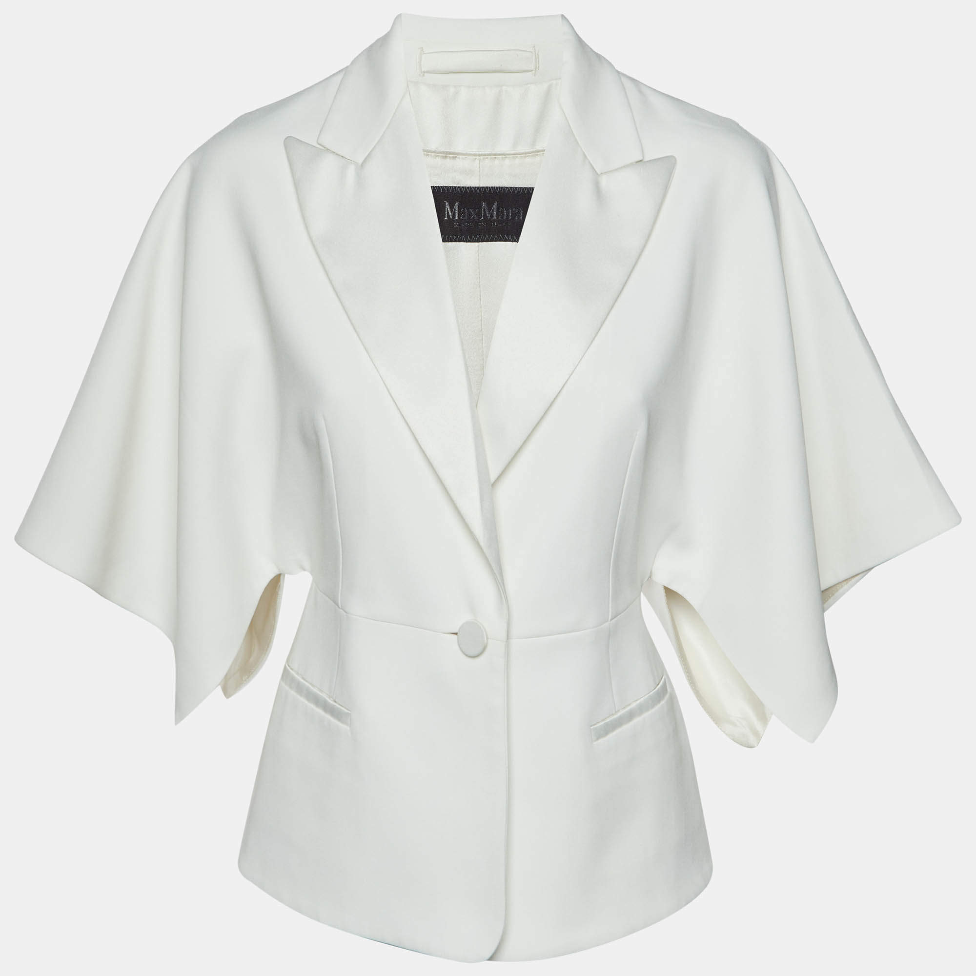 Pre Owned Max Mara Ivory Crepe Cape Sleeve Jacket S