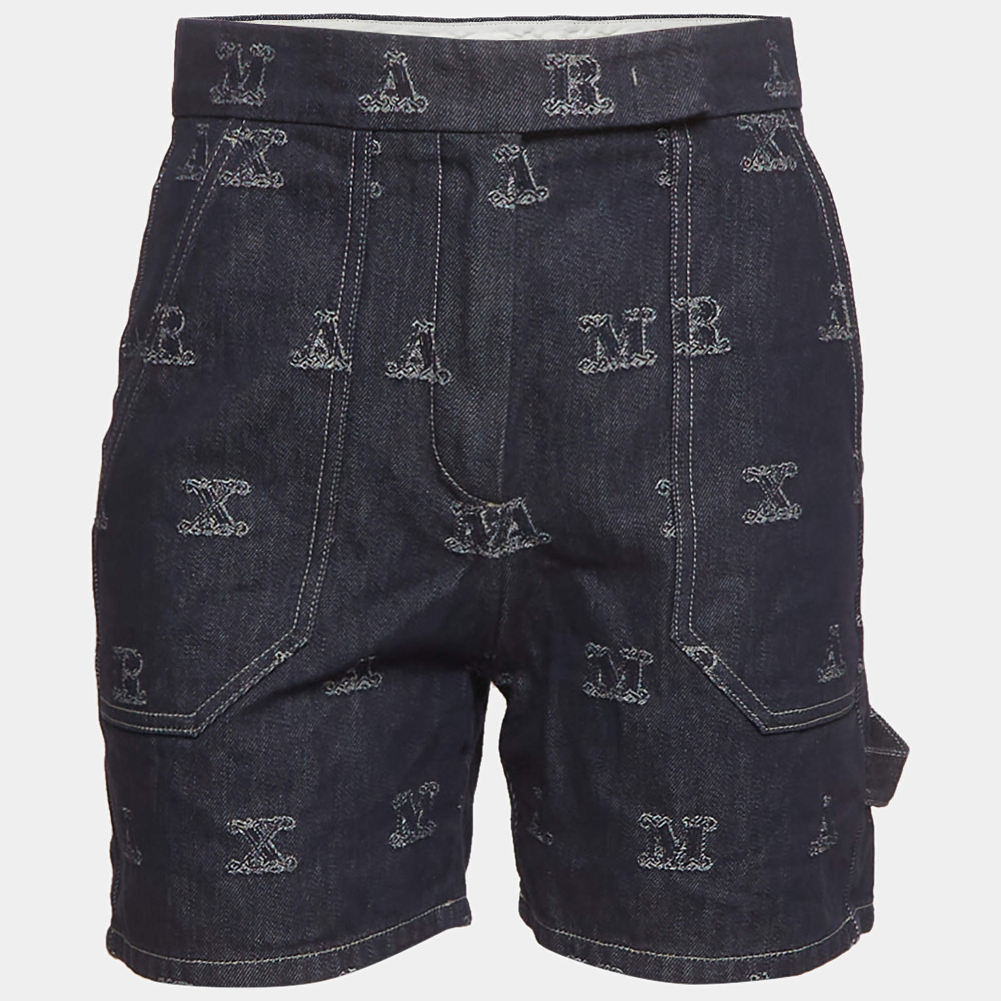 Pre Owned Max Mara Blue Monogram Denim Regular Fit Canale Shorts M /Waist 28" 