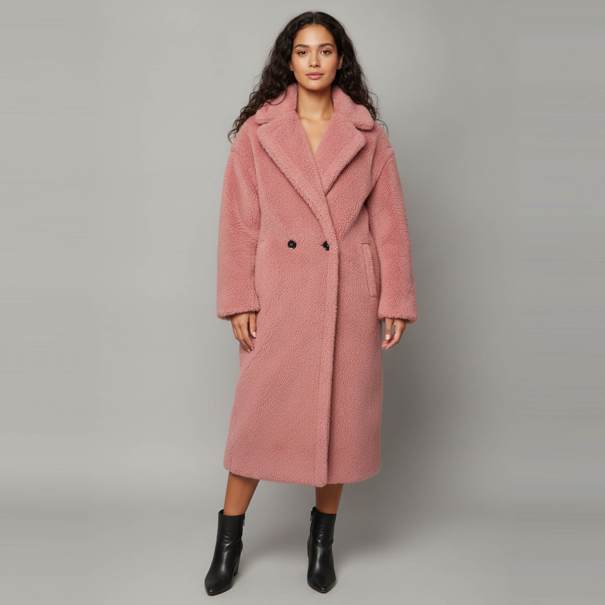 Pre Owned Max Mara Pink Teddy Bear Fleece Double Breasted Icon Coat S
