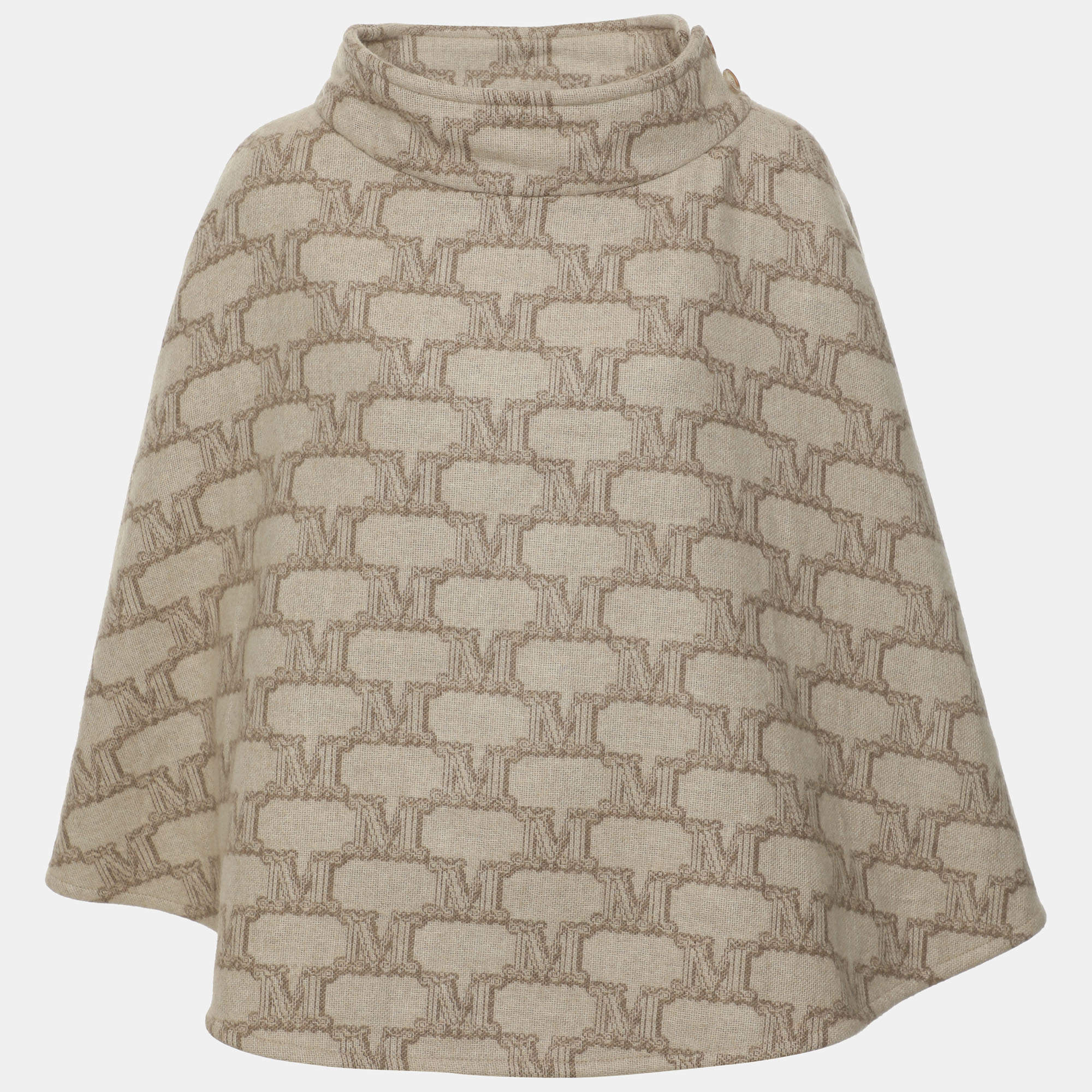 Pre Owned Max Mara Beige Logo Printed Cashmere and Wool Blend Cape XS