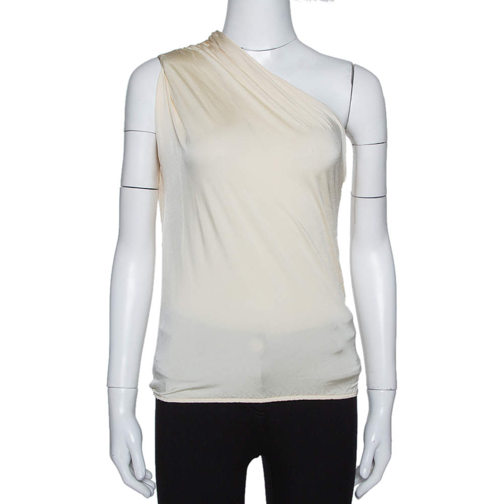 Max Mara Cream Jersey Ruched One Shoulder Top S