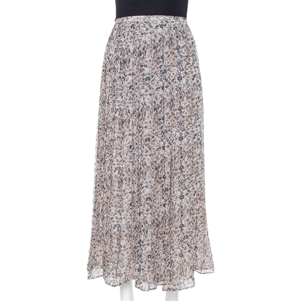 Max Mara Cream Printed Chiffon Pleated Maxi Skirt S
