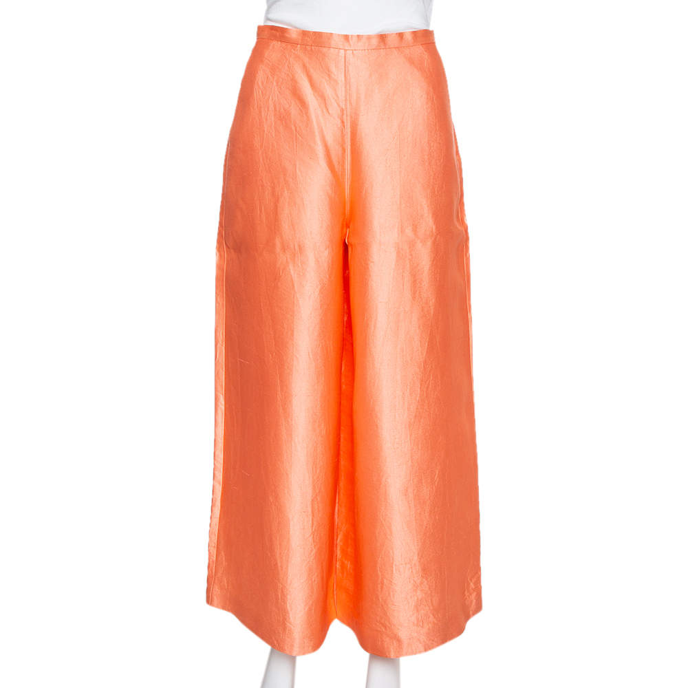 Pre Owned Max Mara Peach Silk High Waist Palazzo Pants S