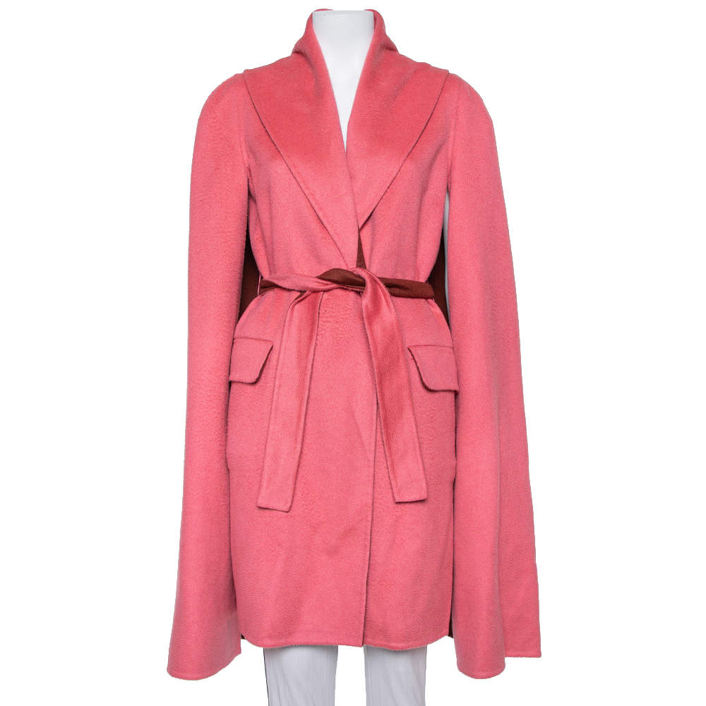 Pre Owned Max Mara x Atelier Coral Pink Cashmere Belted Cape Coat M