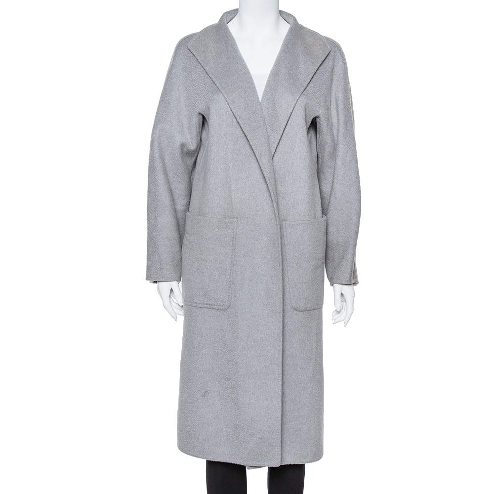 Pre Owned Max Mara Grey Cashmere Open Front Coat L