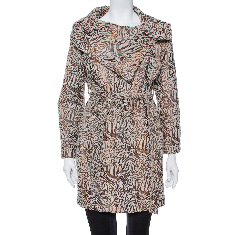Pre Owned Max Mara Beige Wool Oversized Collar Detail Belted Mid Length Coat M