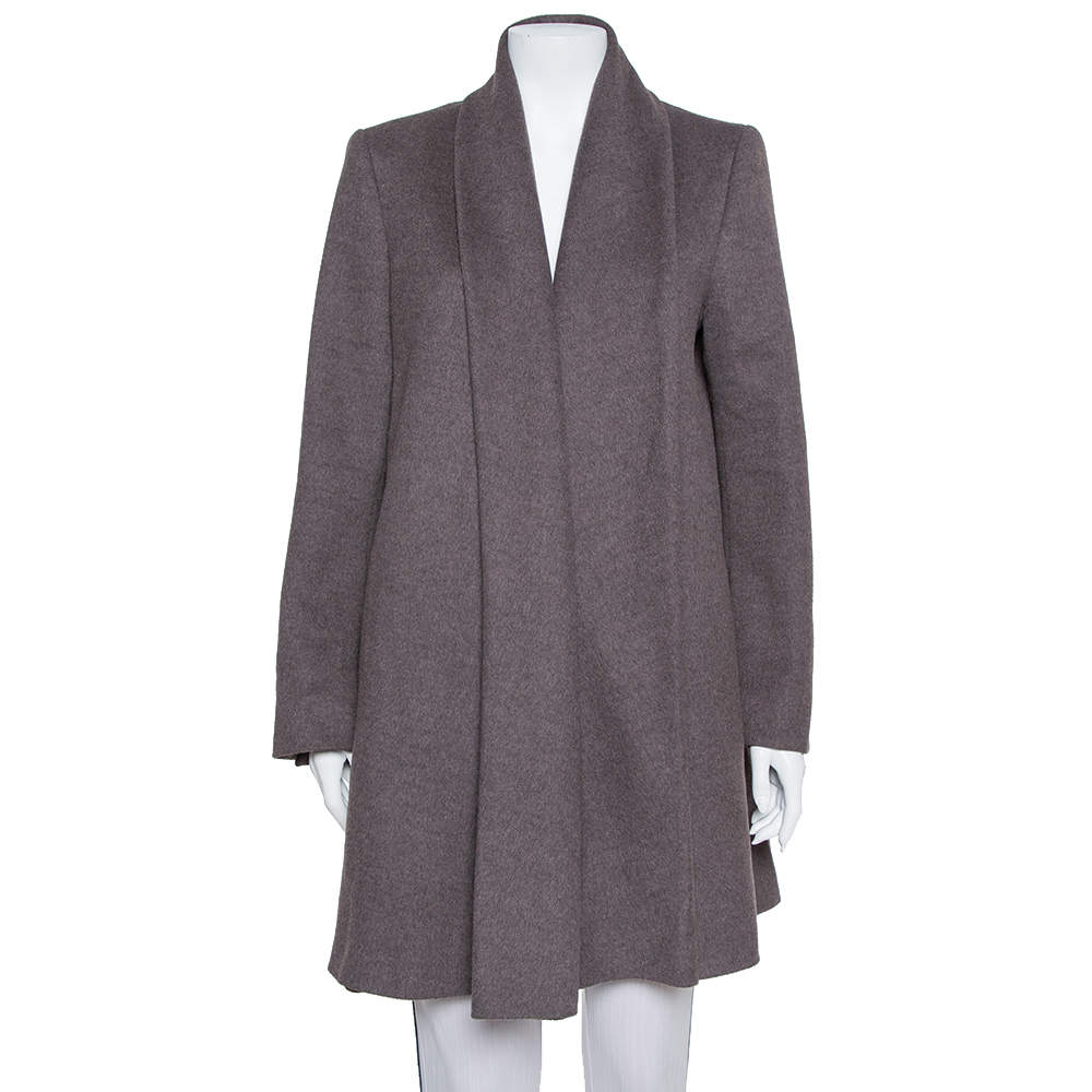Max Mara Dark Grey Wool Open Front Coat L