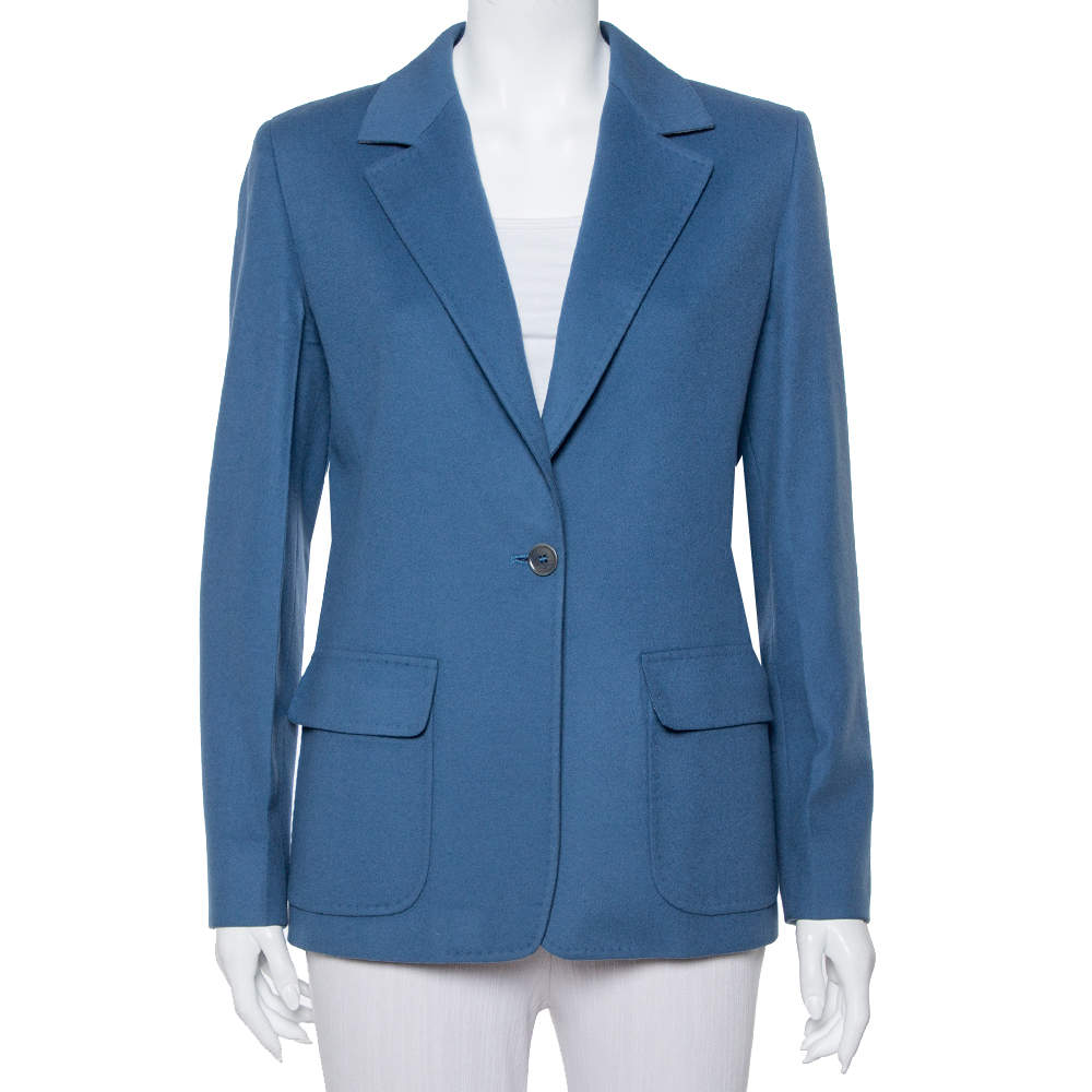 Max Mara Teal Blue Wool Button Front Blazer M