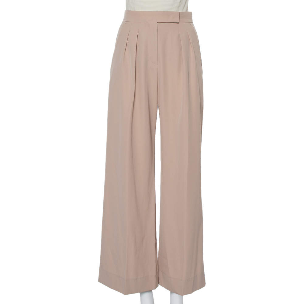 Pre Owned Max Mara Beige Wool Wide Leg Trousers S