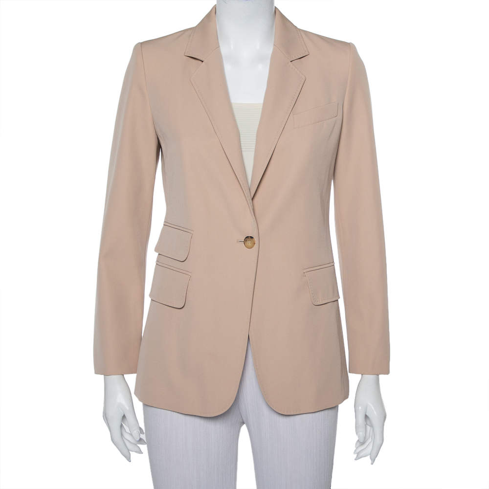 Pre Owned Max Mara Beige Wool Button Front Unno Blazer S