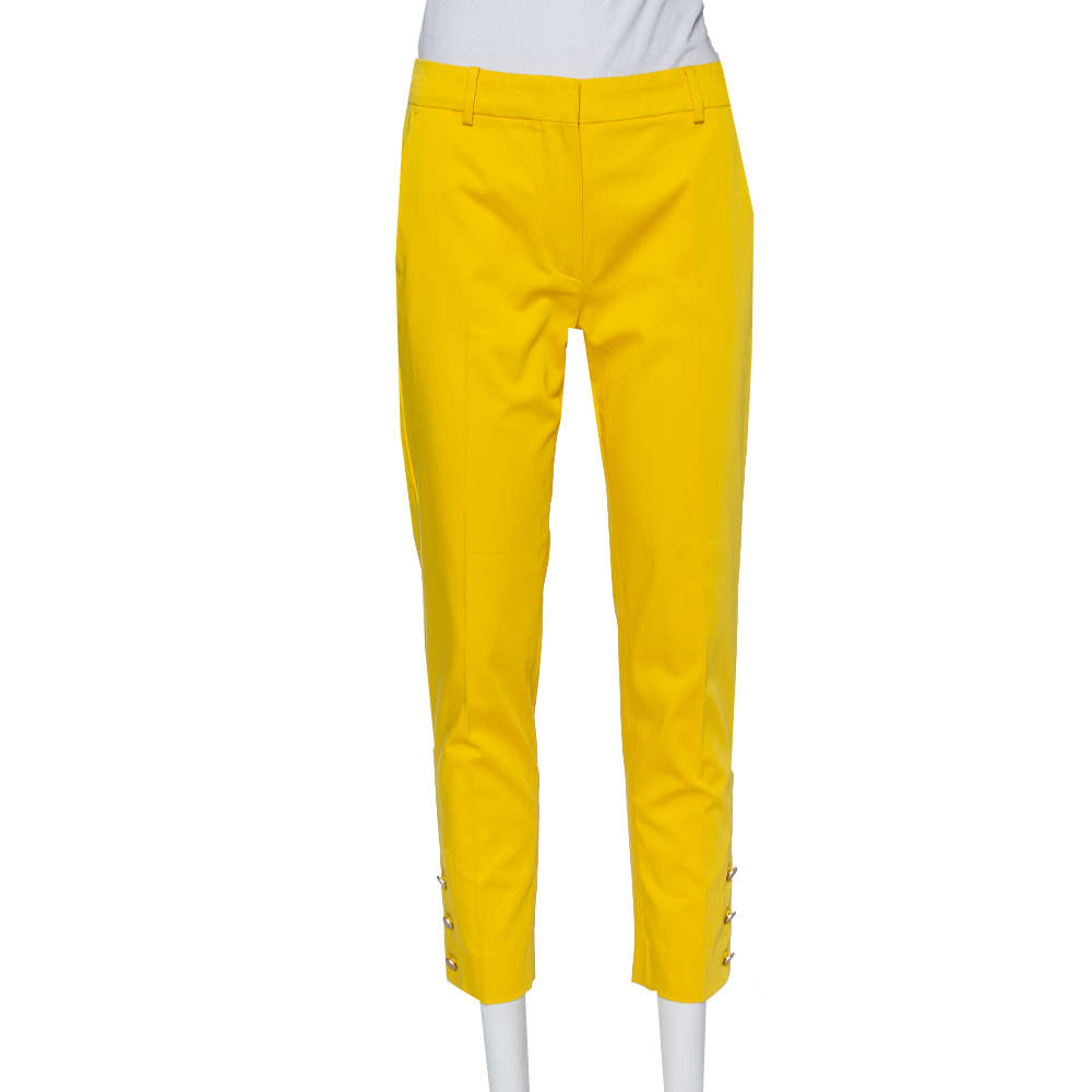 Pre Owned Max Mara Yellow Cotton Button Detail Trousers S