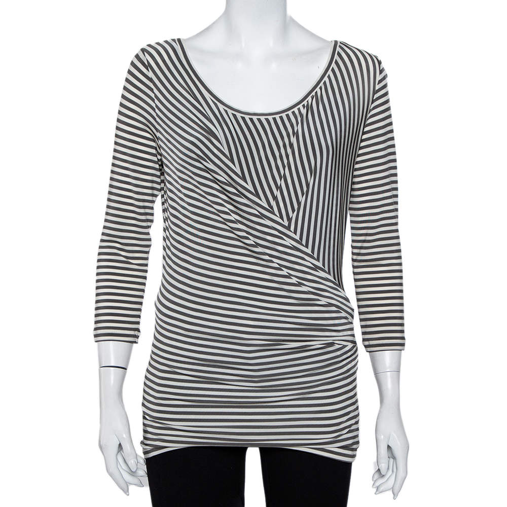 Pre Owned Max Mara Grey Striped Knit Draped Top S
