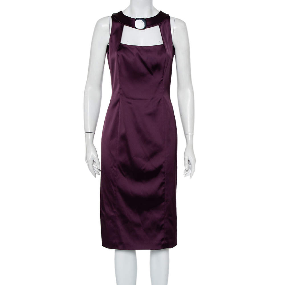 Pre Owned Max Mara Purple Stretch Satin Sheath Dress M
