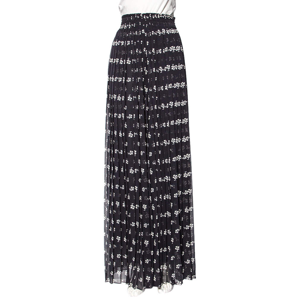 Pre Owned Max Mara Black Printed Chiffon Balocco Pleated Palazzo Pants L