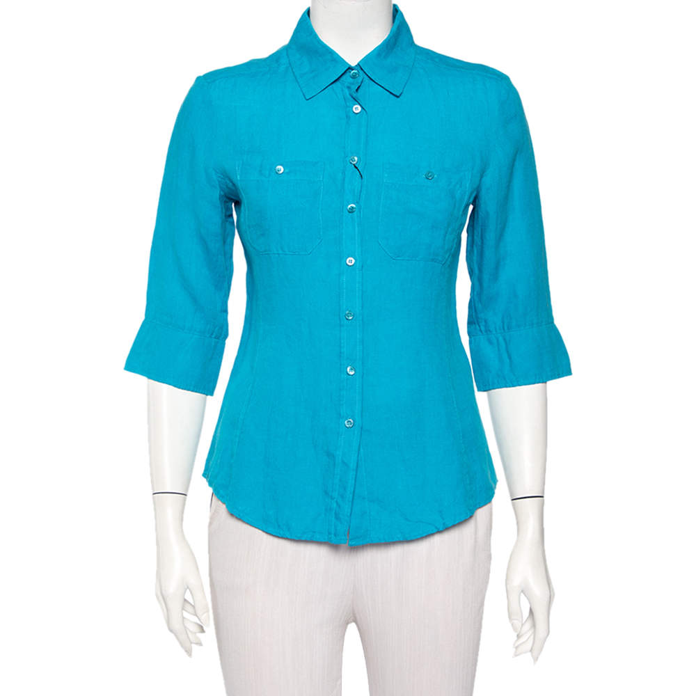 Pre Owned Weekend Max Mara Blue Linen Button Front Shirt S