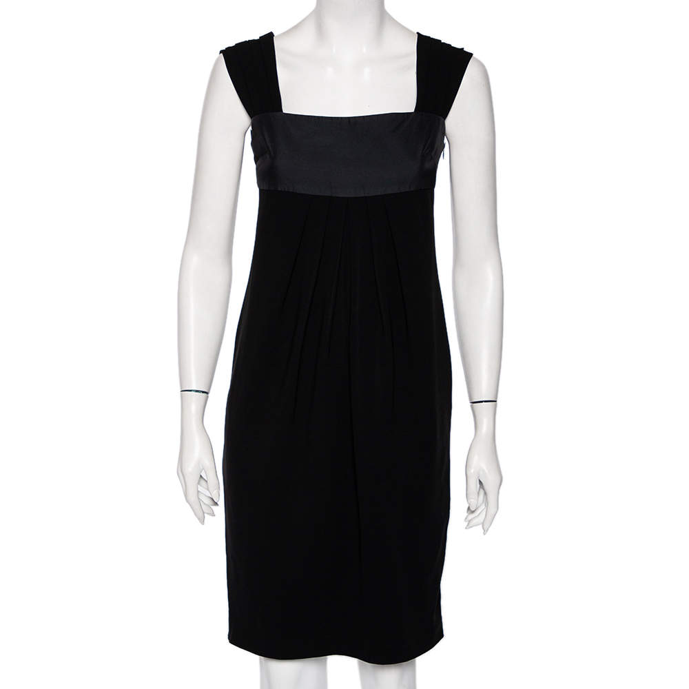 Pre Owned Max Mara Studio Black Crepe Pleated Detail Paneled Mini Dress S