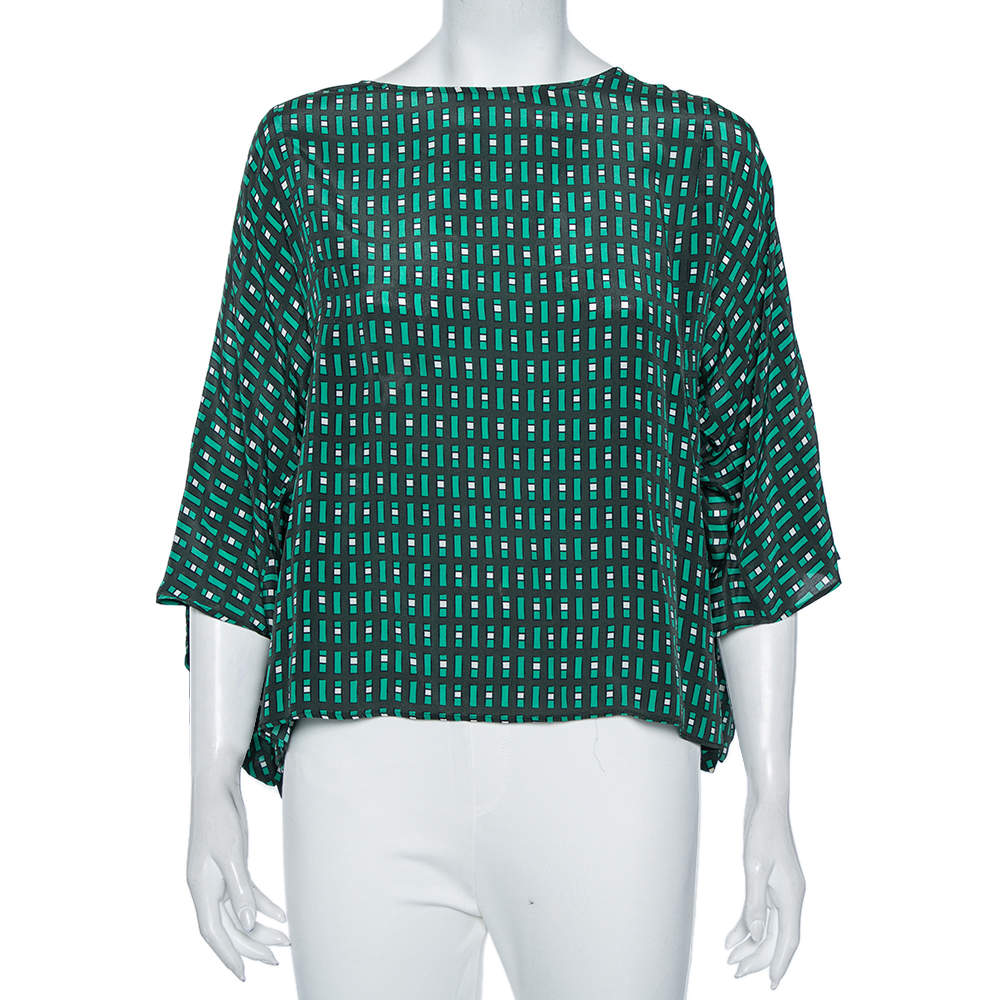 Weekend Max Mara Green Geometric Print Silk Blouse M